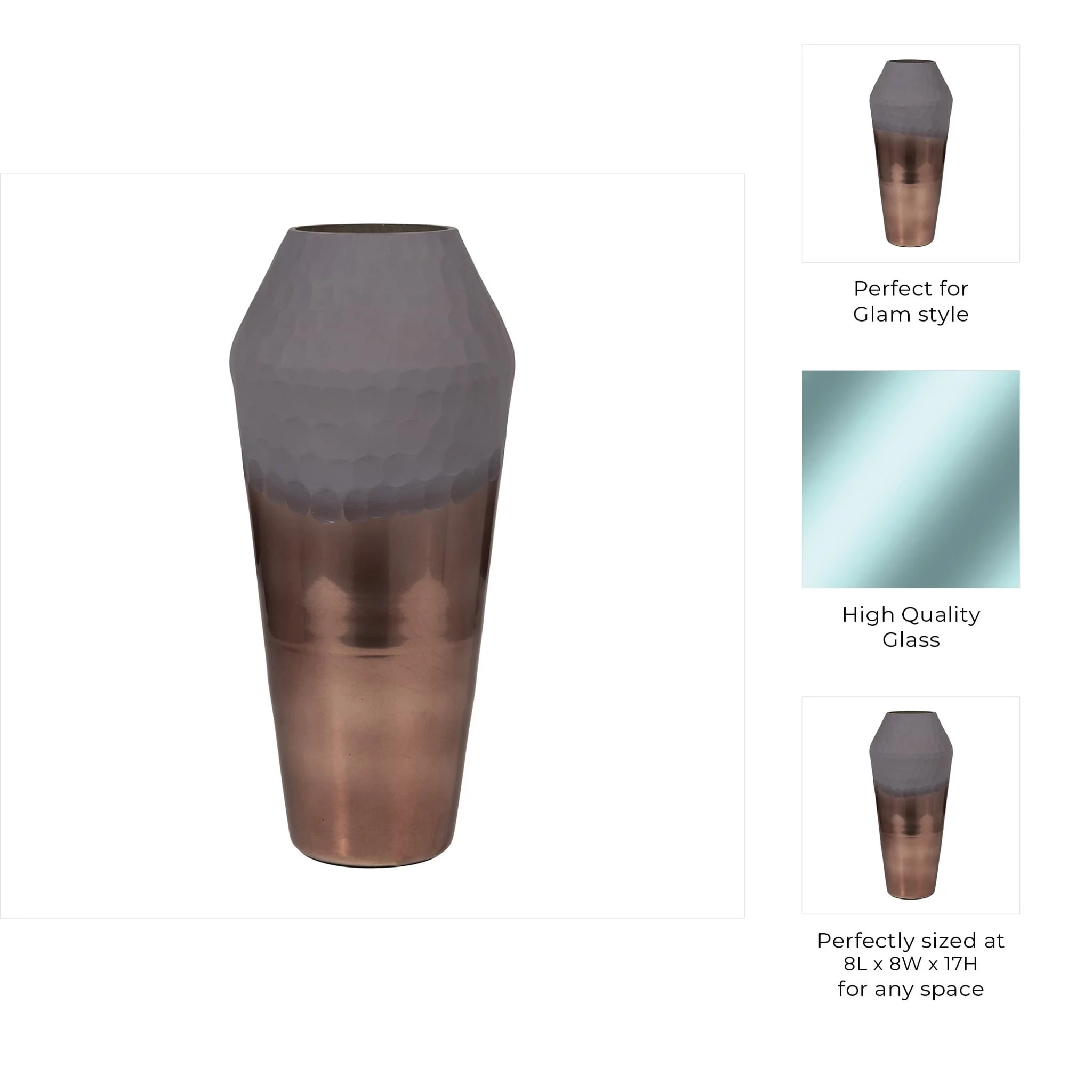 Glass, 17" 2-tone Hand-cut Vase, Metallic - Image 10