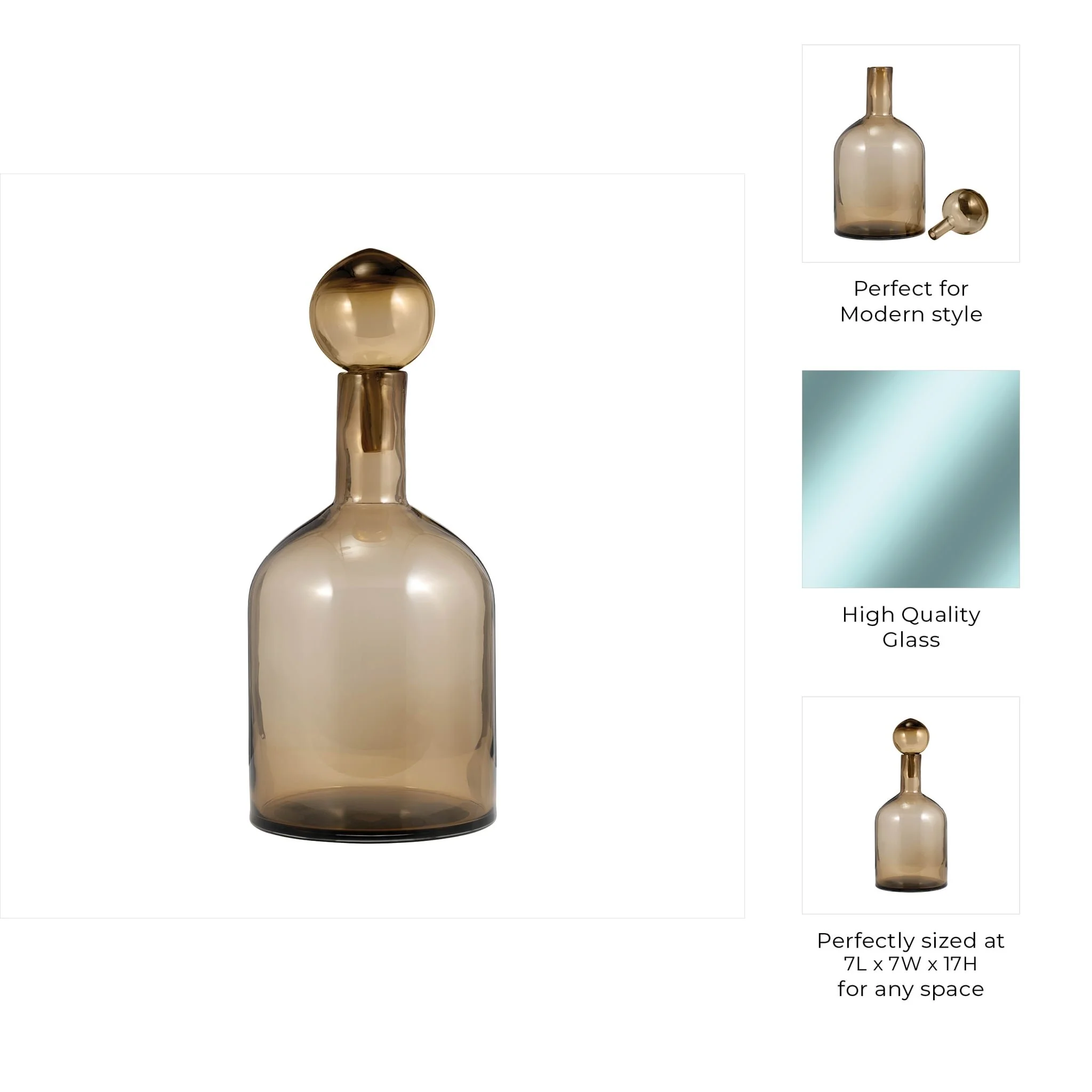 Glass, 17" Bottle W/ Stopper Taupe - Image 8