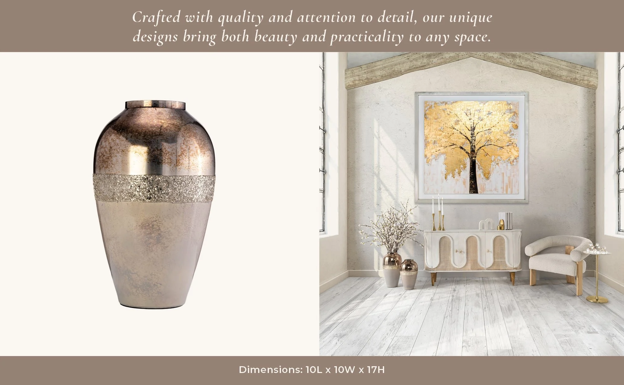 Glass, 17" Metallic Vase, Champagne - Image 15