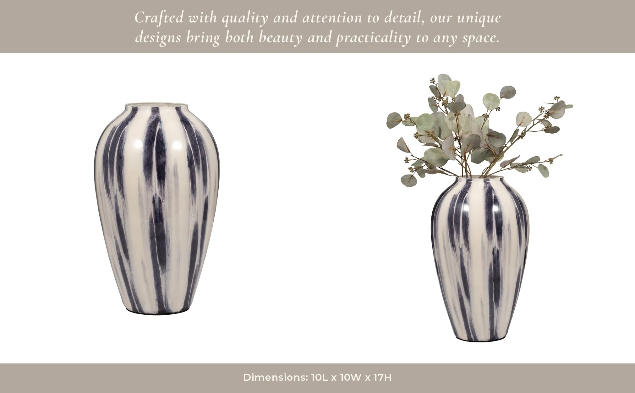Glass, 17" Striped Vase, Black/white - Image 13