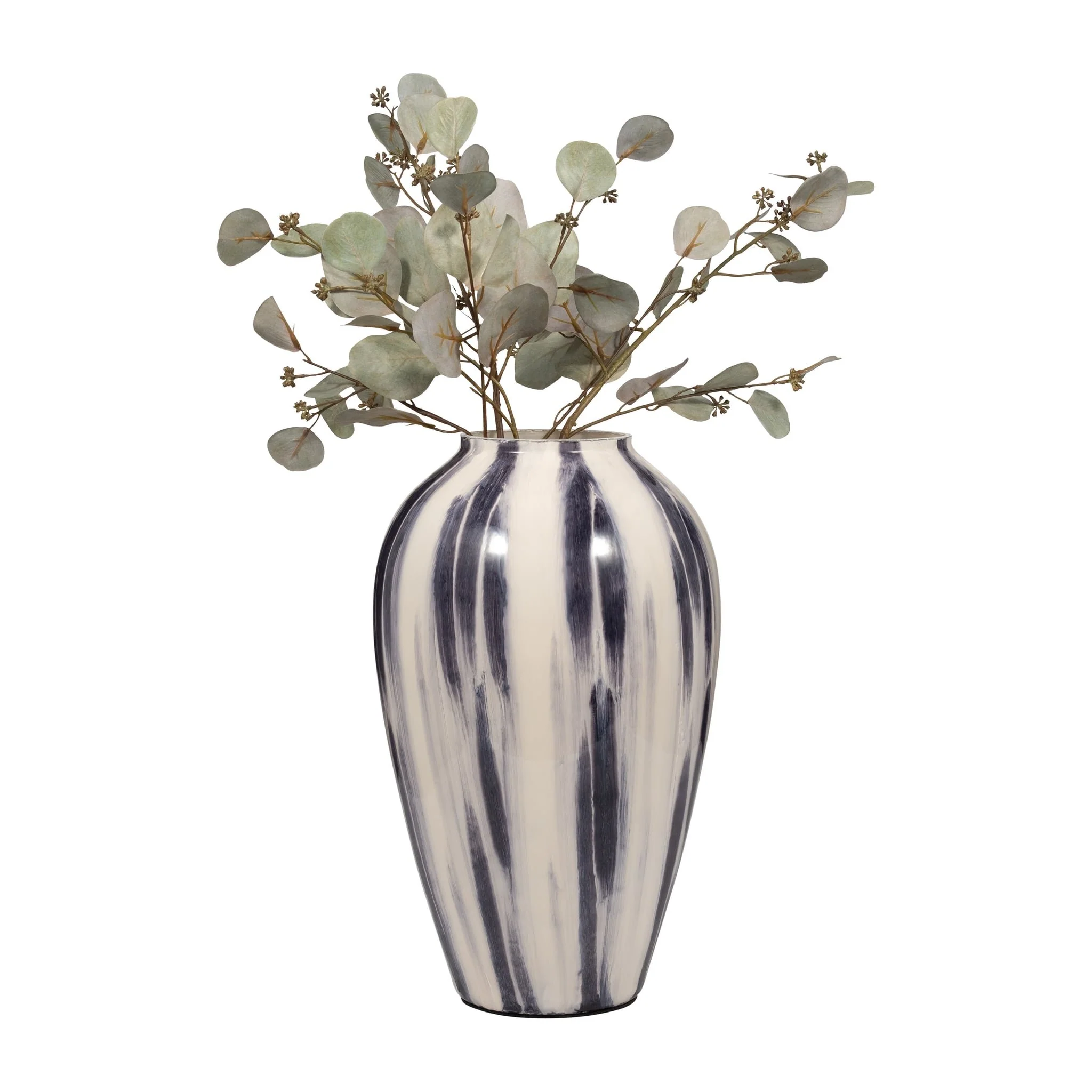 Glass, 17" Striped Vase, Black/white - Image 2