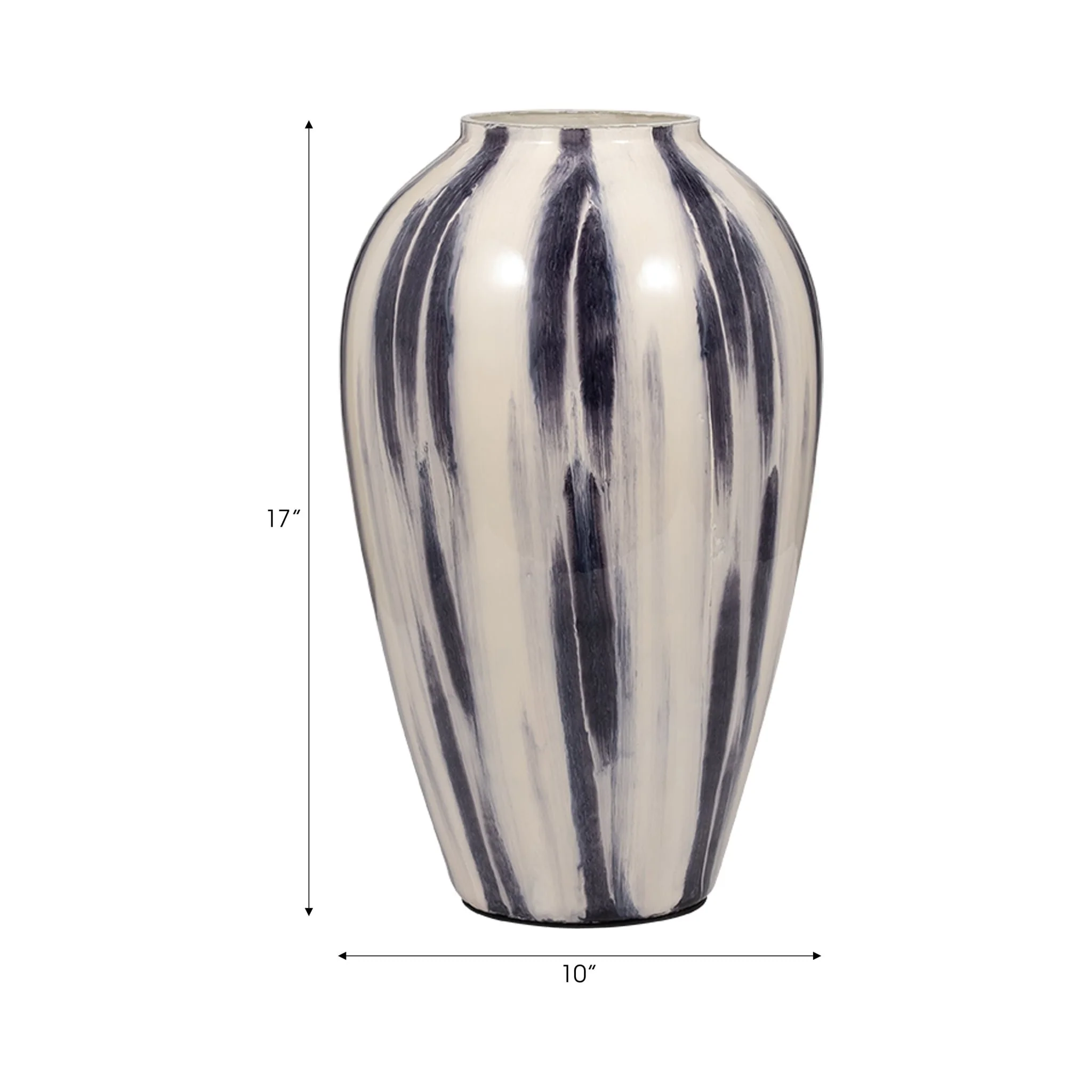 Glass, 17" Striped Vase, Black/white - Image 7