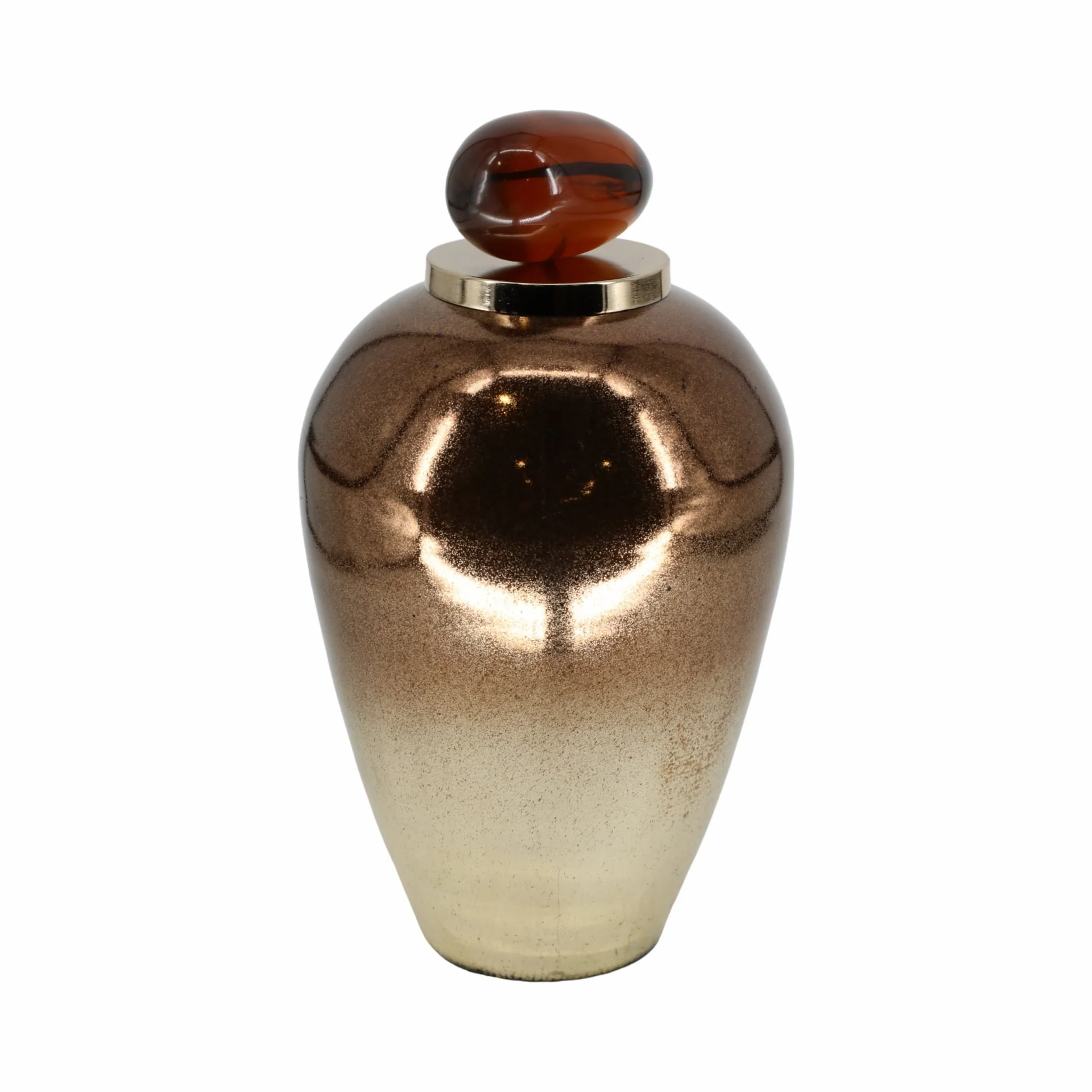 Glass, 17" Temple Vase W/ Resin Topper, Copper - Image 2