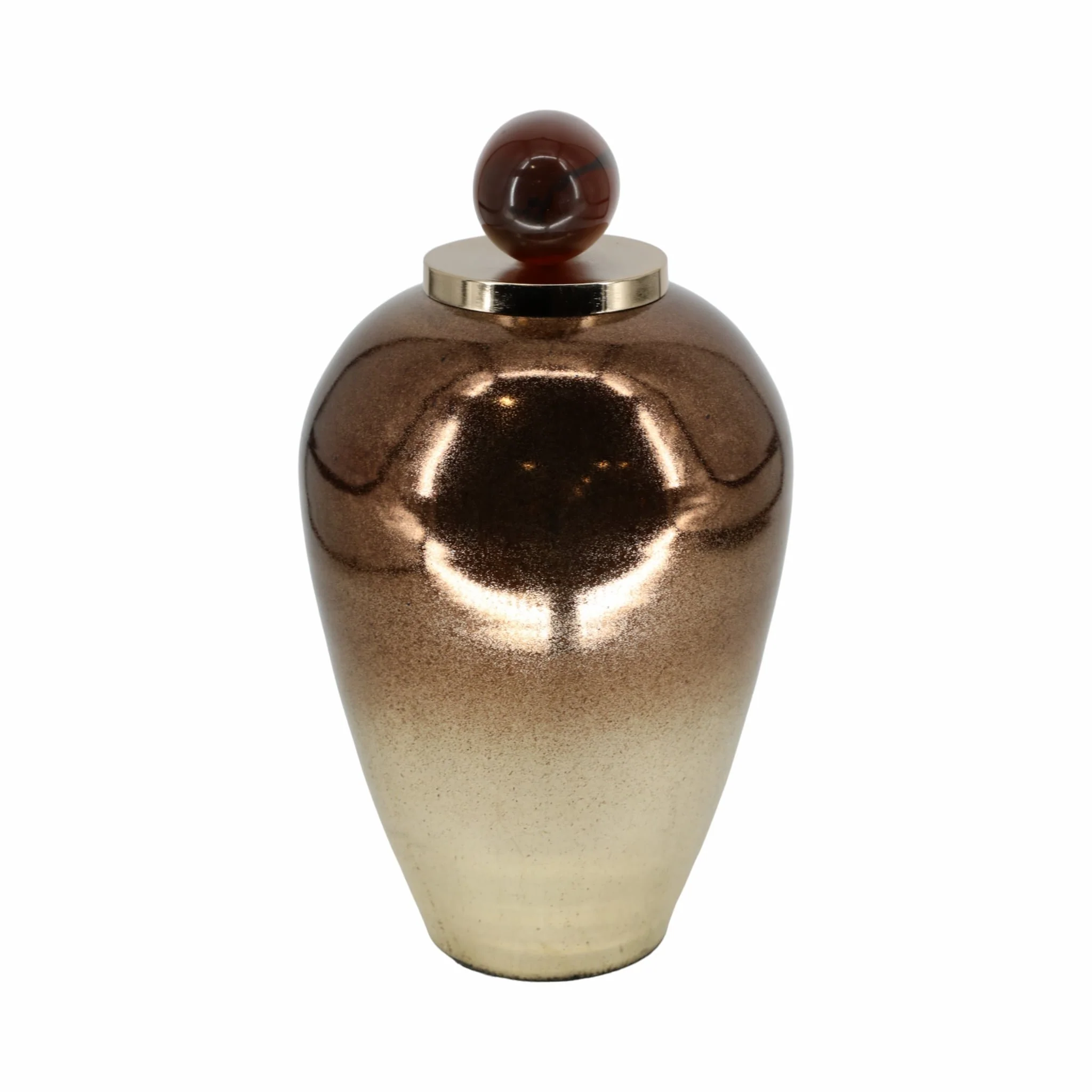 Glass, 17" Temple Vase W/ Resin Topper, Copper - Image 3