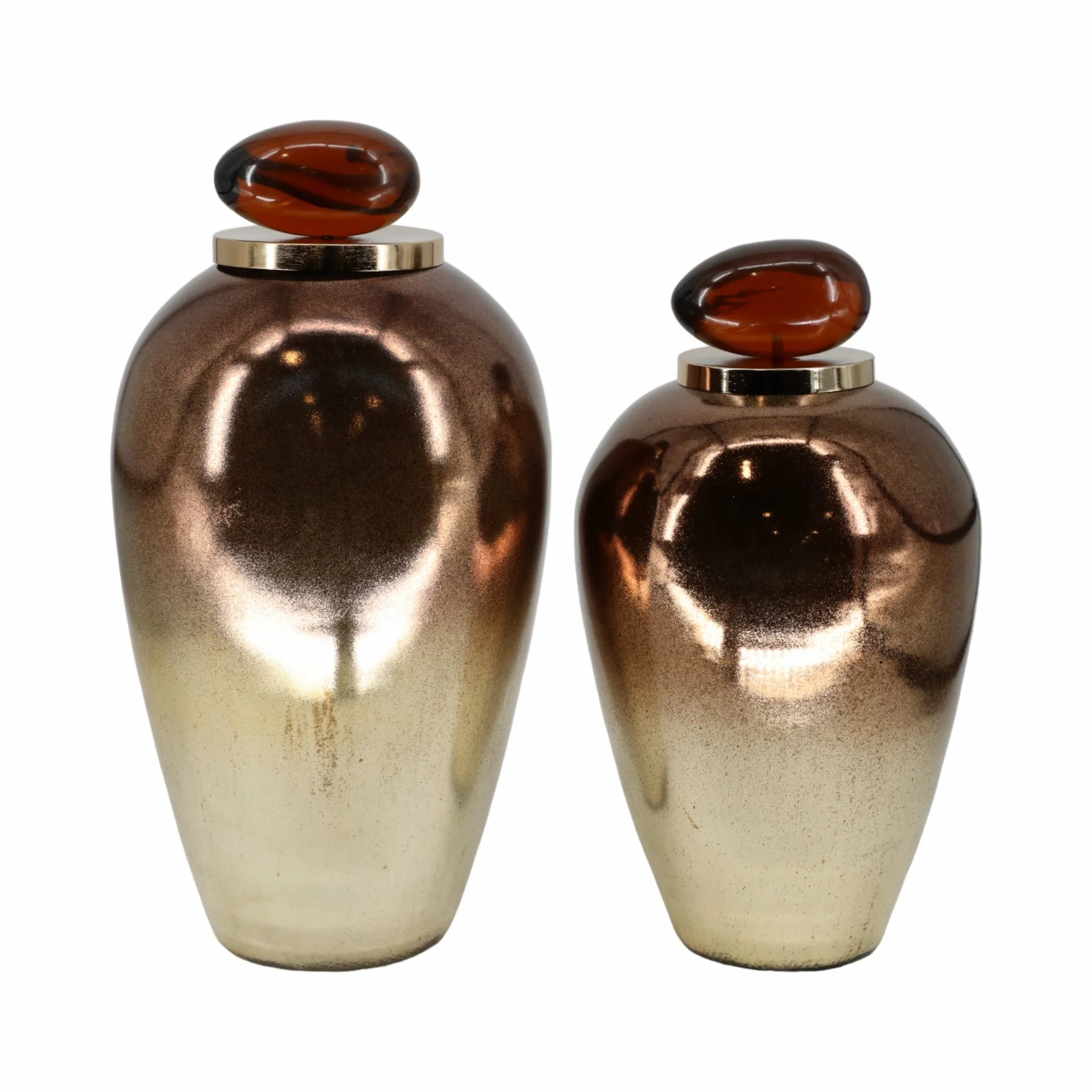 Glass, 17" Temple Vase W/ Resin Topper, Copper - Image 7