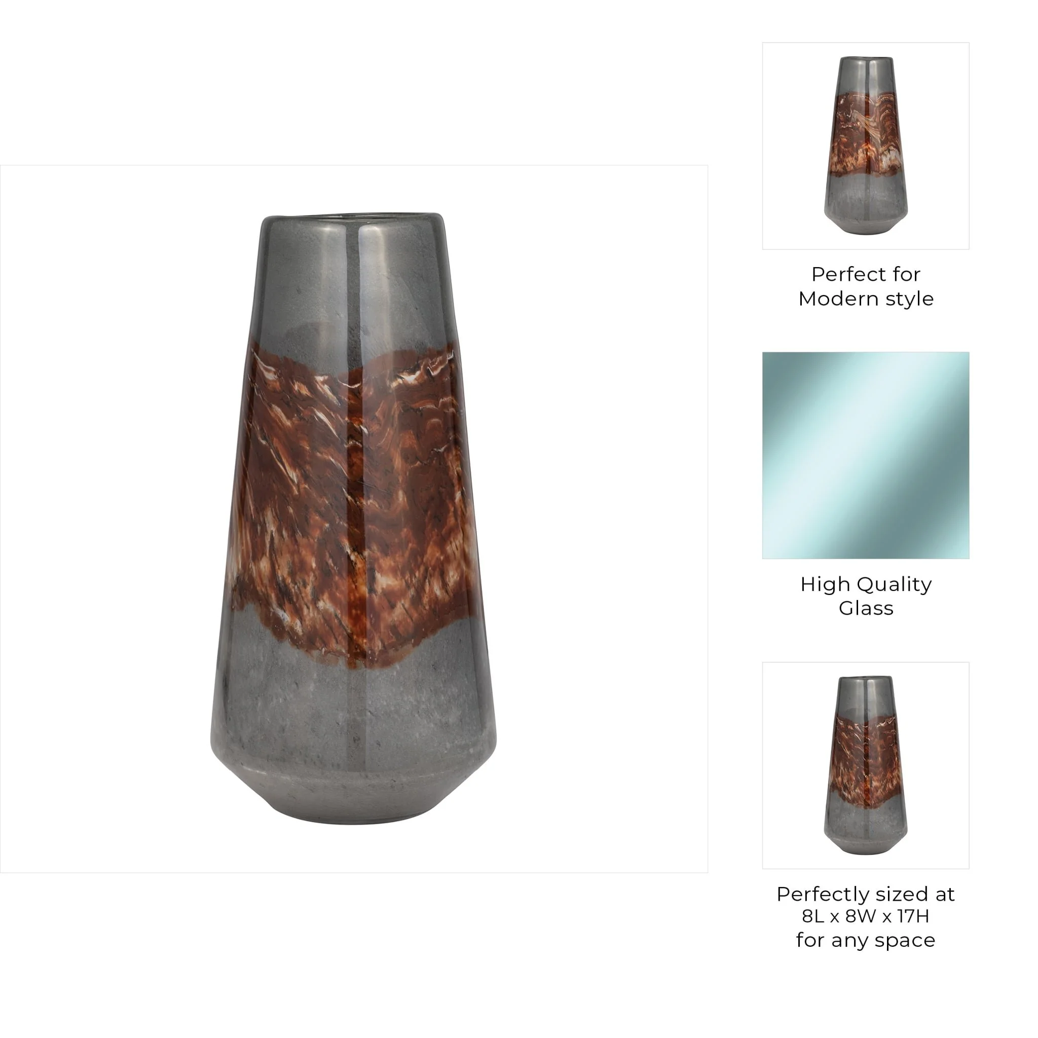 Glass, 17" Vase Grey/brown - Image 8