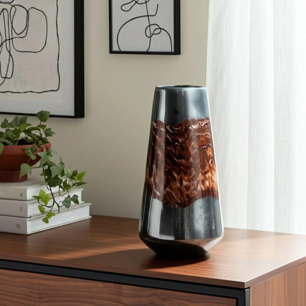 Glass, 17" Vase Grey/brown - Image 9