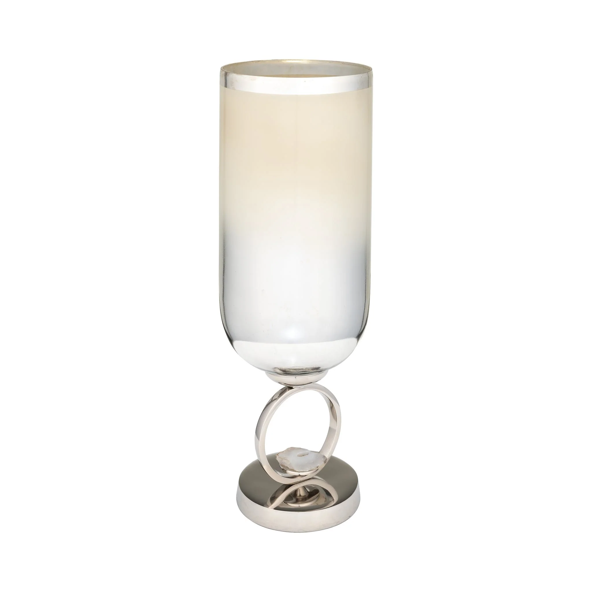 Glass, 17" Vase W/ Metal Base Stone Accent, Pearl - Image 2