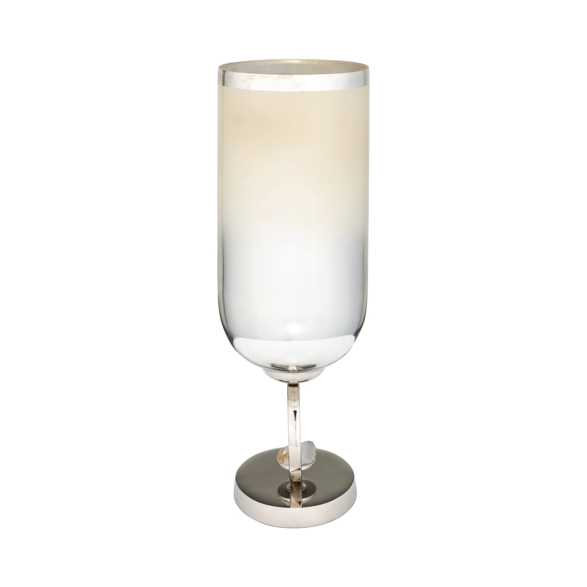 Glass, 17" Vase W/ Metal Base Stone Accent, Pearl - Image 3