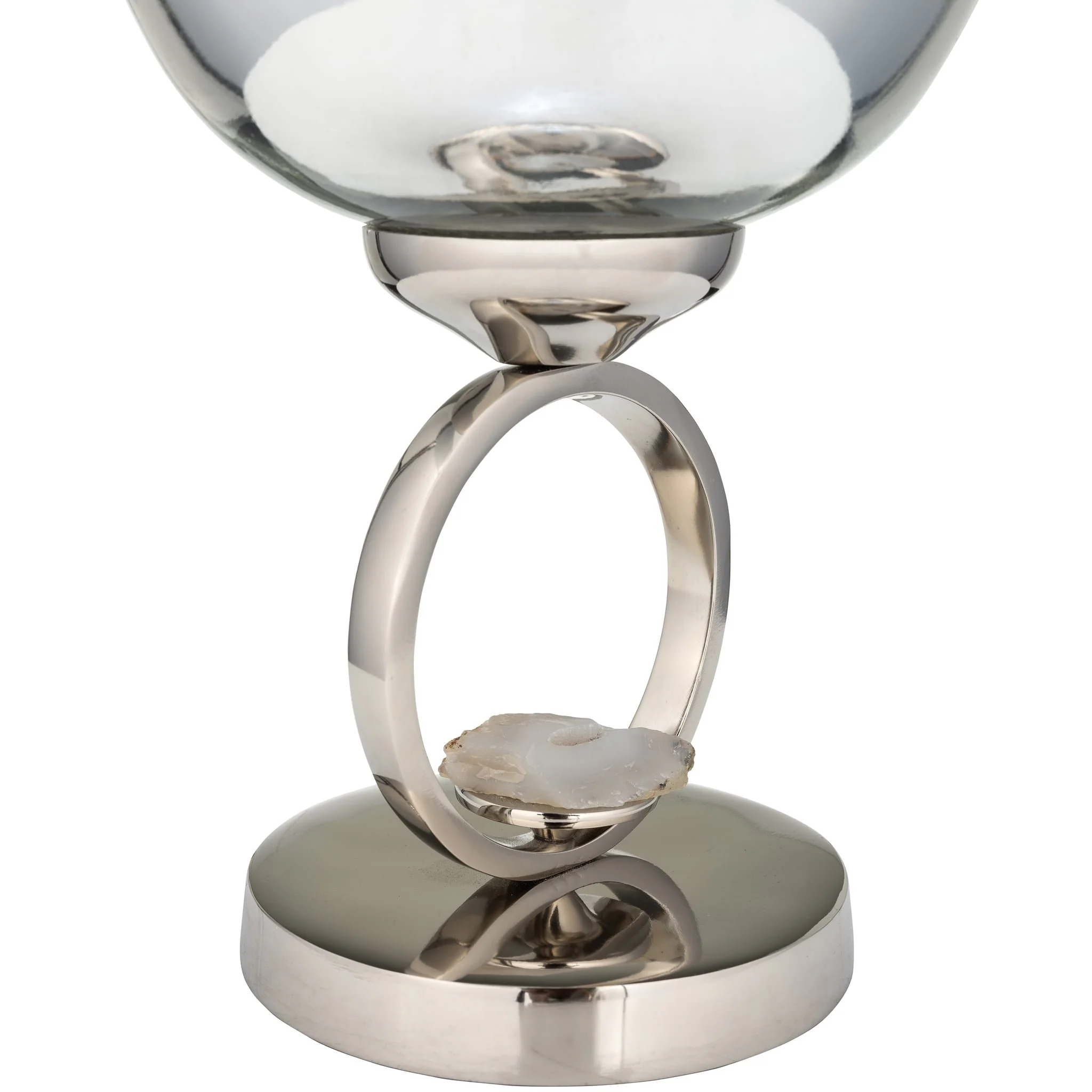 Glass, 17" Vase W/ Metal Base Stone Accent, Pearl - Image 4