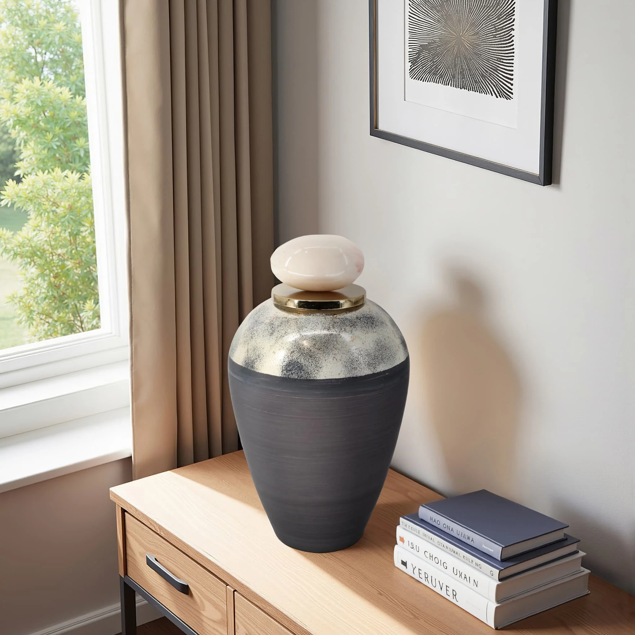 Glass, 17" Vase W/ Resin Topper, Gray - Image 11