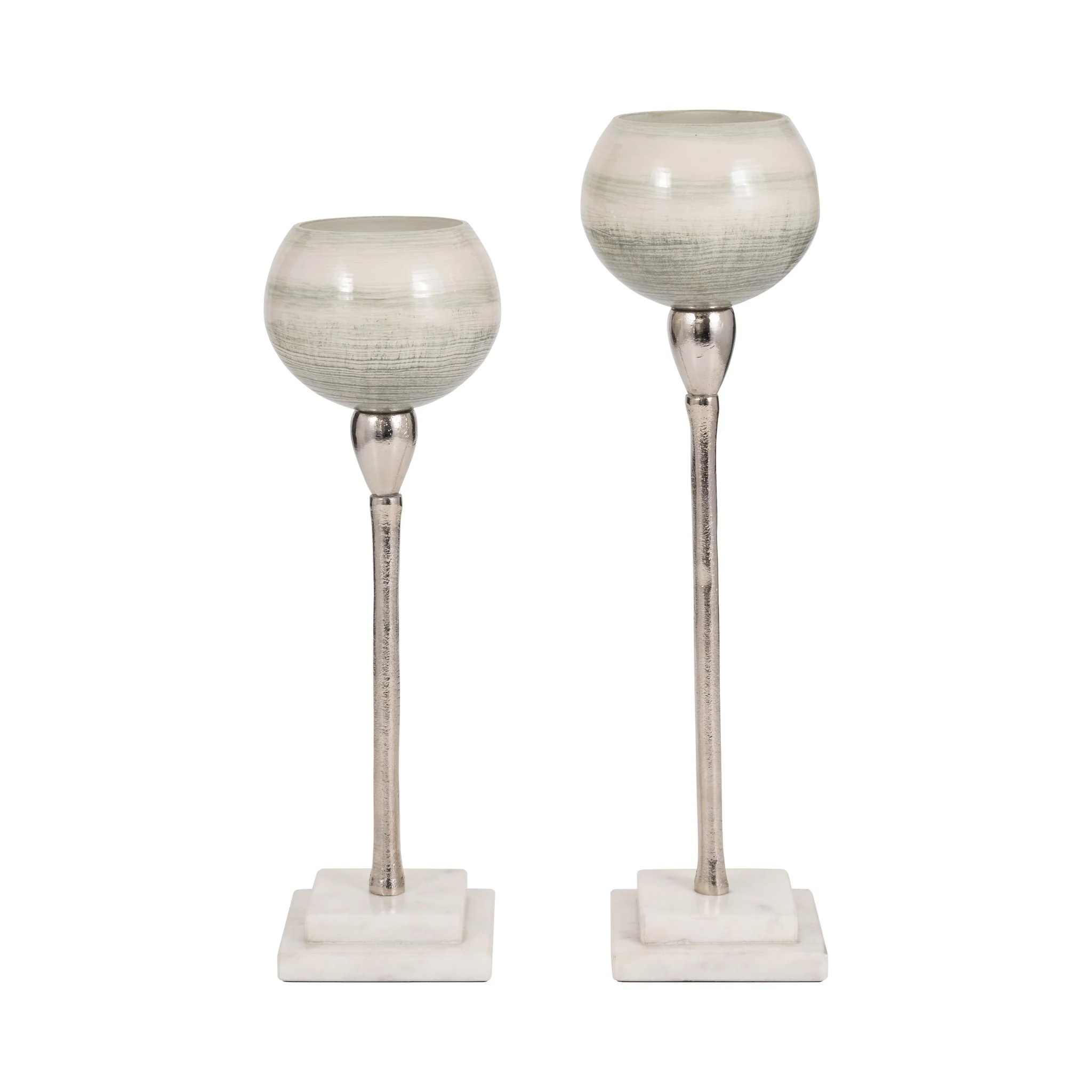 Glass, 17" Votive Holder W Marble Stand, Sage/silv - Image 7