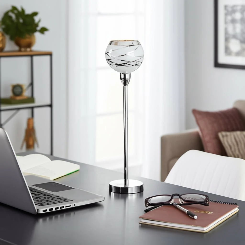 Glass, 17" Votive Holder W/ Stand, White/silver - Image 10