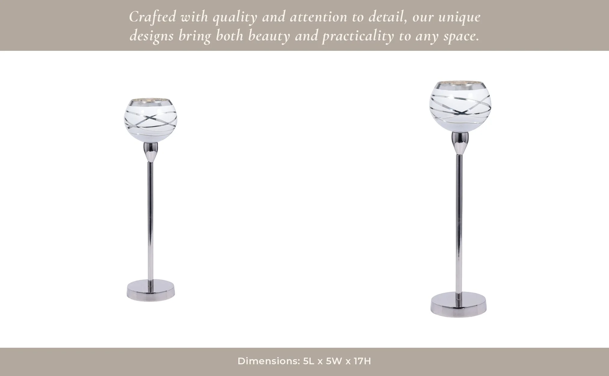 Glass, 17" Votive Holder W/ Stand, White/silver - Image 12