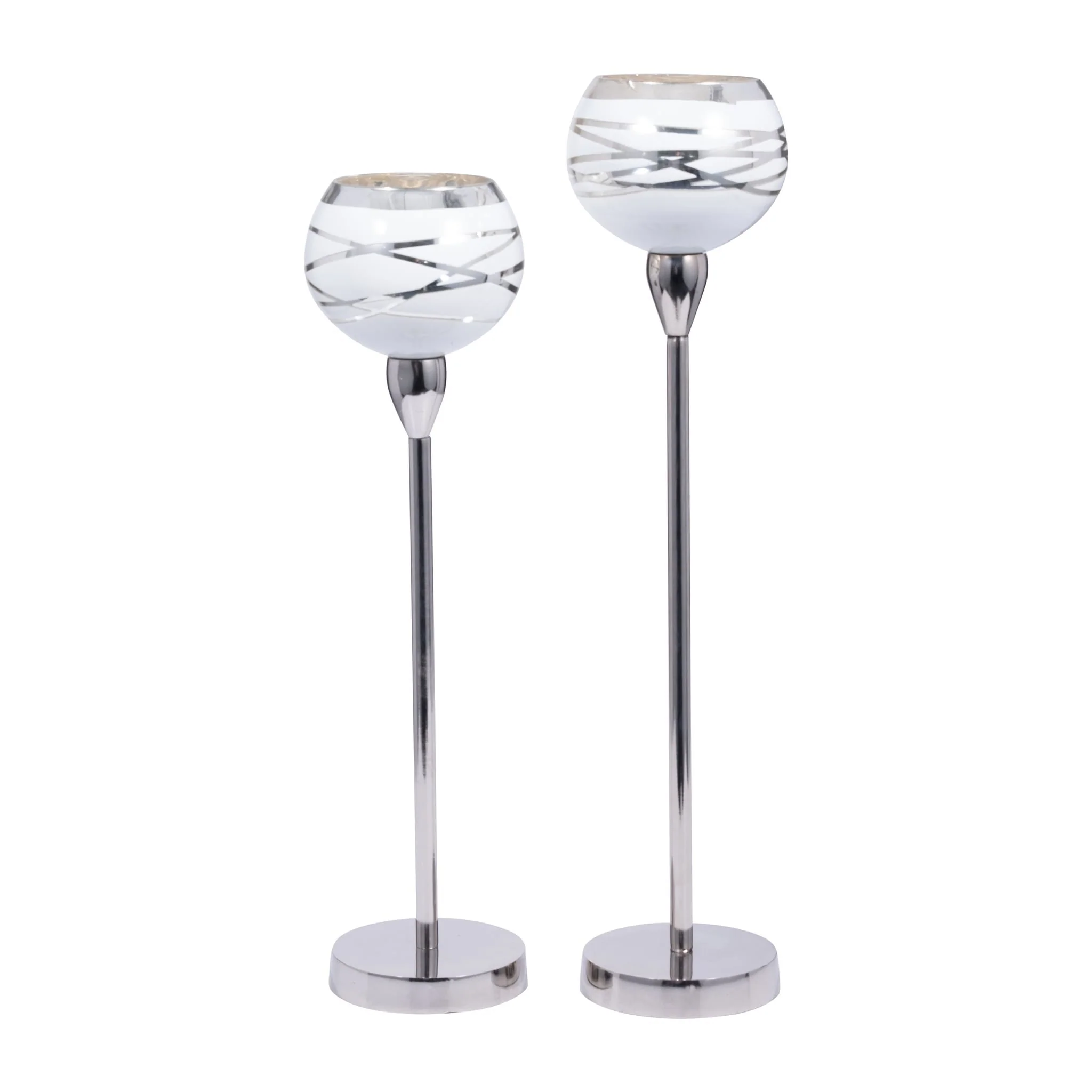 Glass, 17" Votive Holder W/ Stand, White/silver - Image 6