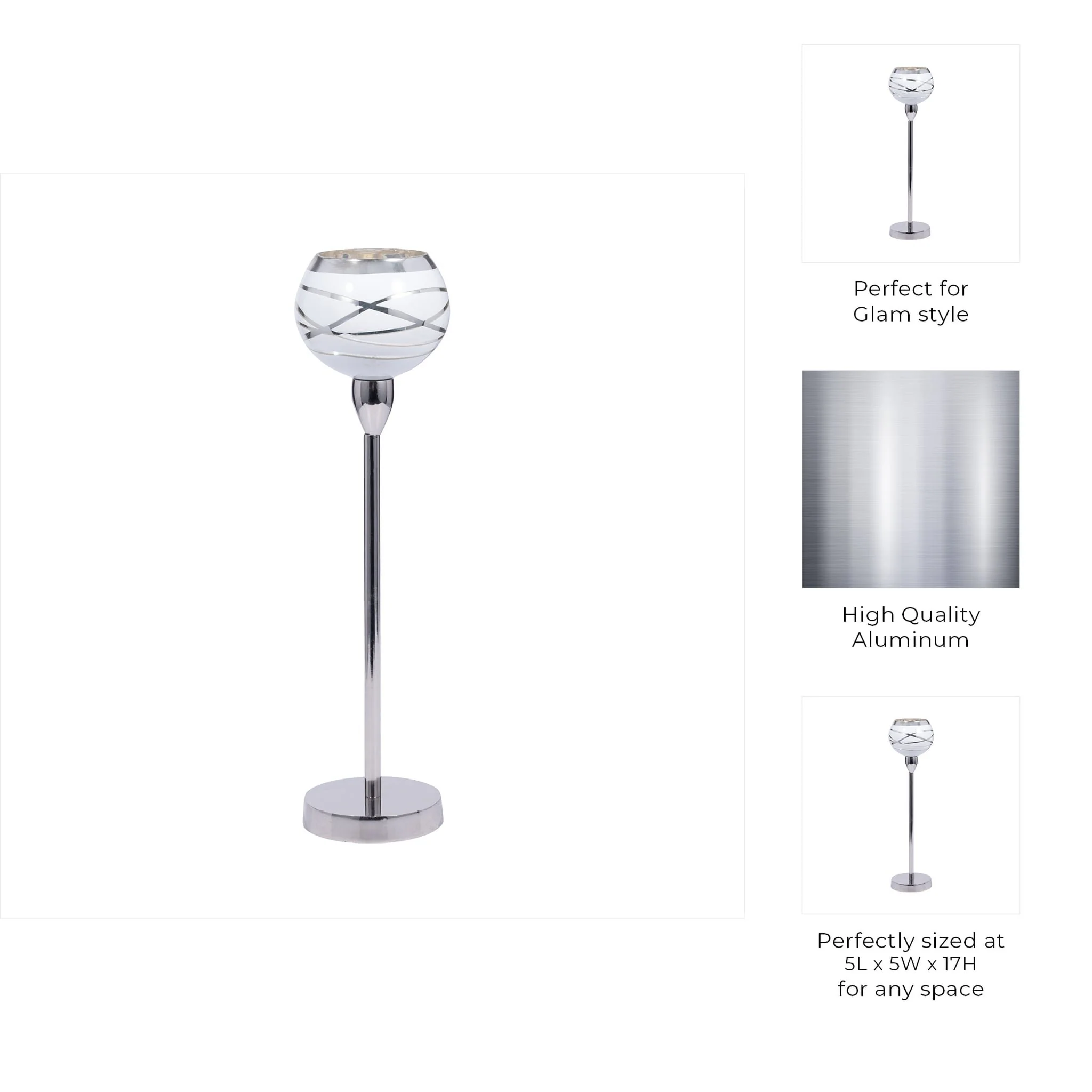 Glass, 17" Votive Holder W/ Stand, White/silver - Image 8