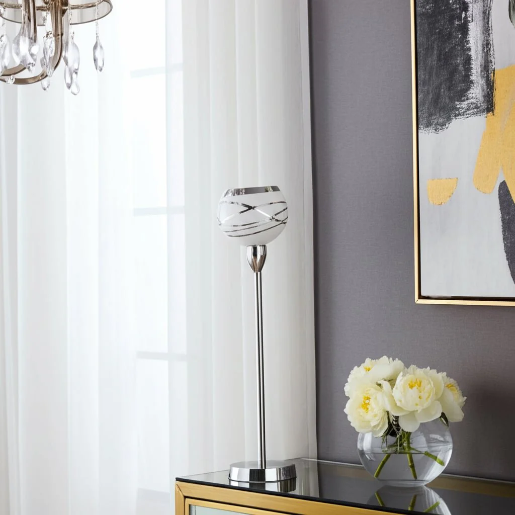 Glass, 17" Votive Holder W/ Stand, White/silver - Image 9