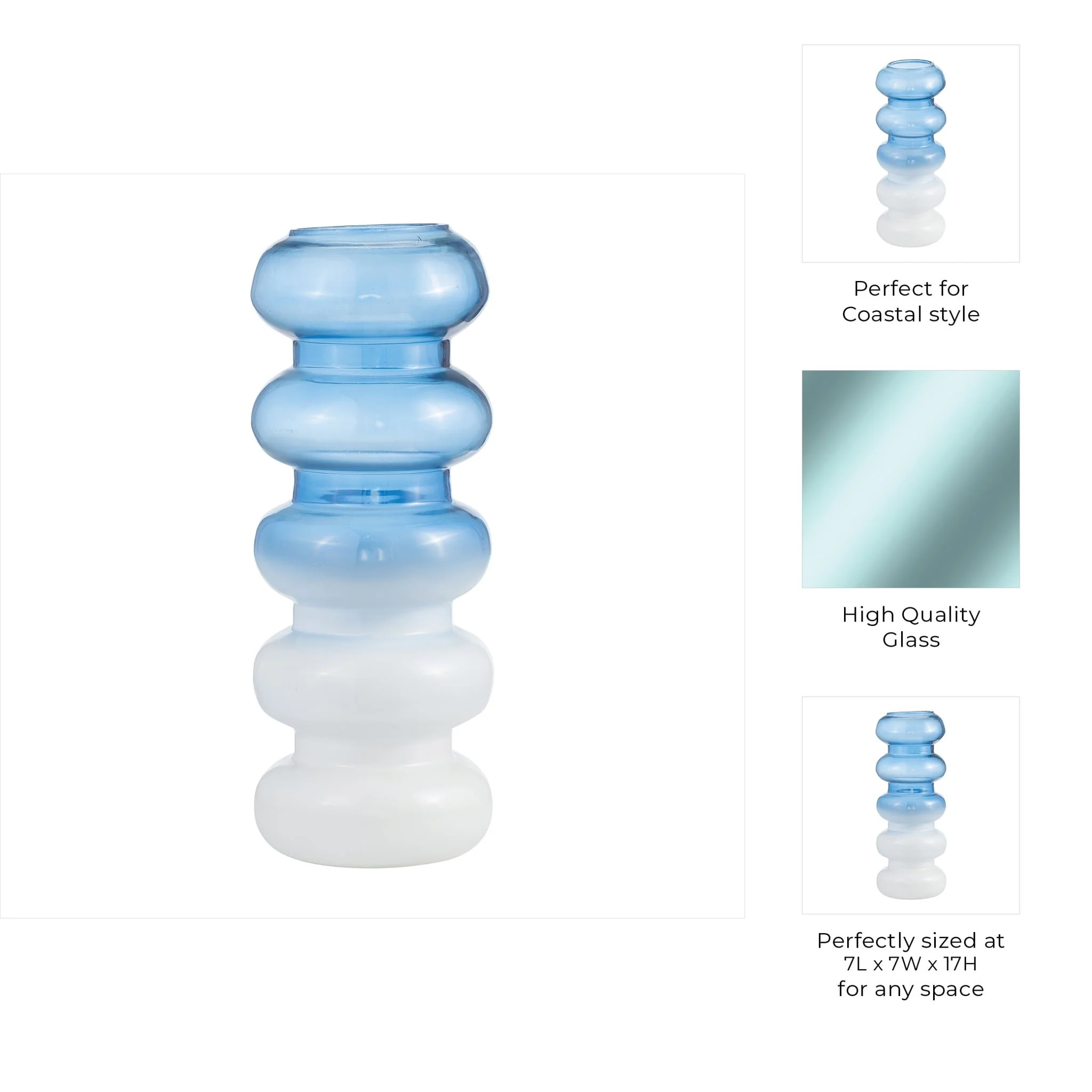 Glass, 17"h Accordion Vase, Blue - Image 8