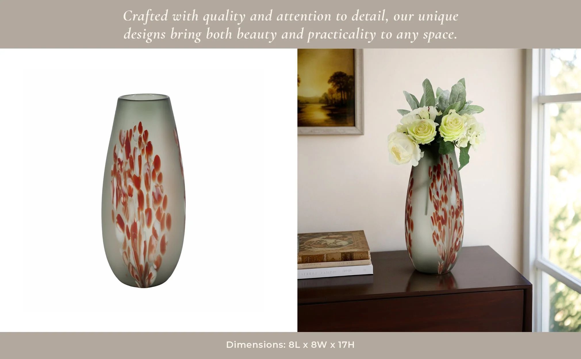 Glass, 17''h, Frosted Vase With Red Detail-gray - Image 11