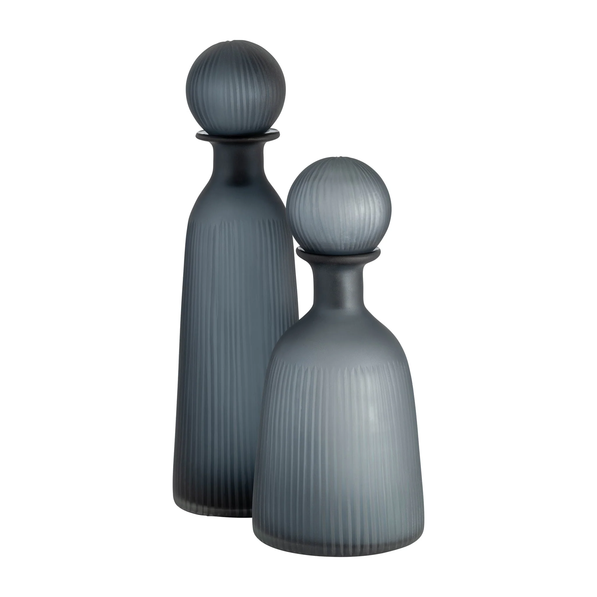 Glass, 17"h Vase W/ Lid, Blue/gray - Image 7