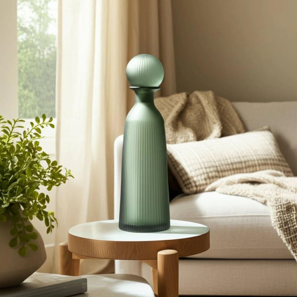 Glass, 17"h Vase W/ Lid, Green/smoke - Image 10