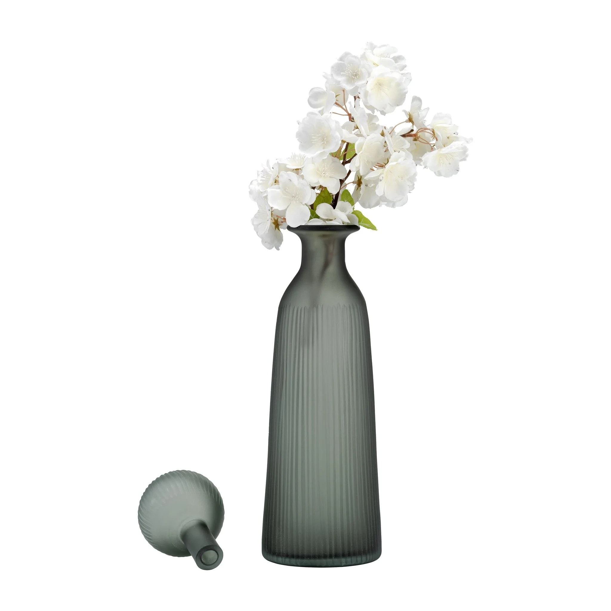 Glass, 17"h Vase W/ Lid, Green/smoke - Image 2