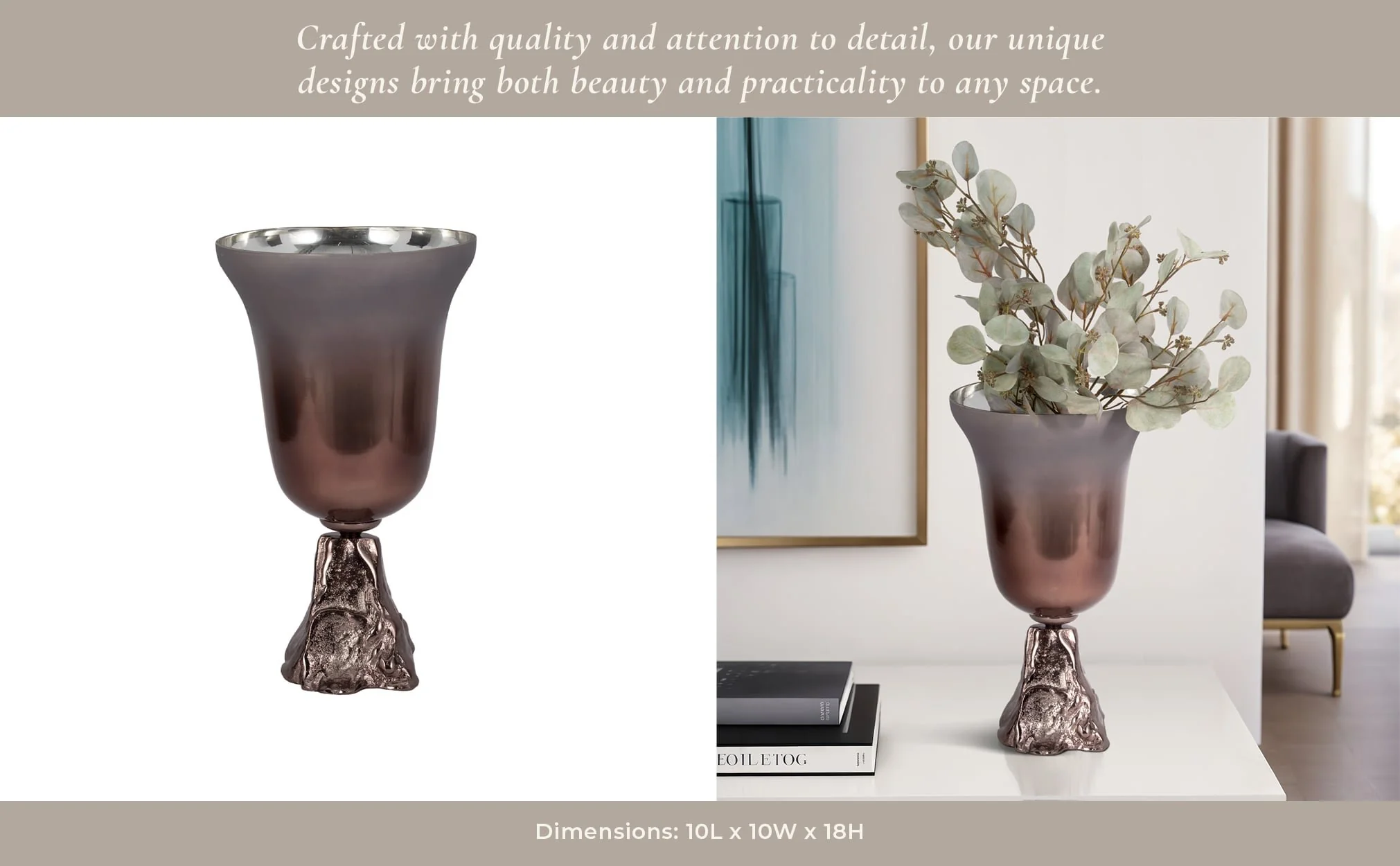 Glass, 18" 2-tone Chalice Vase, Metallic Kd - Image 11