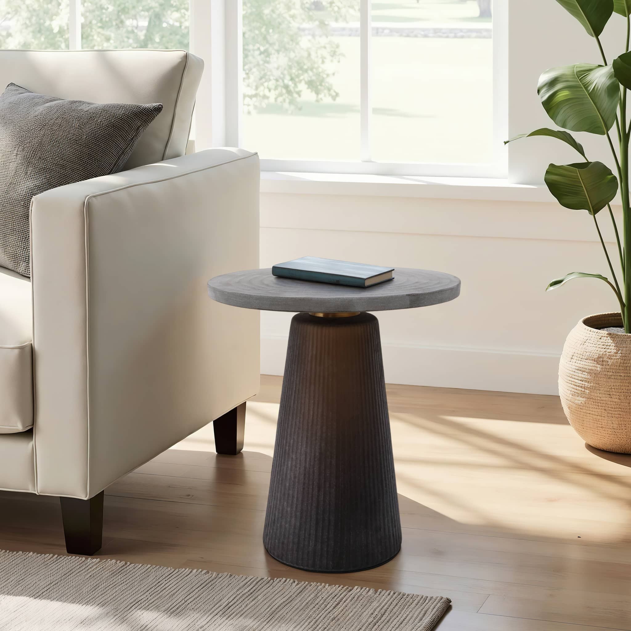 Glass, 18" Accent Table W Brass Base, Smokey Brown - Image 10