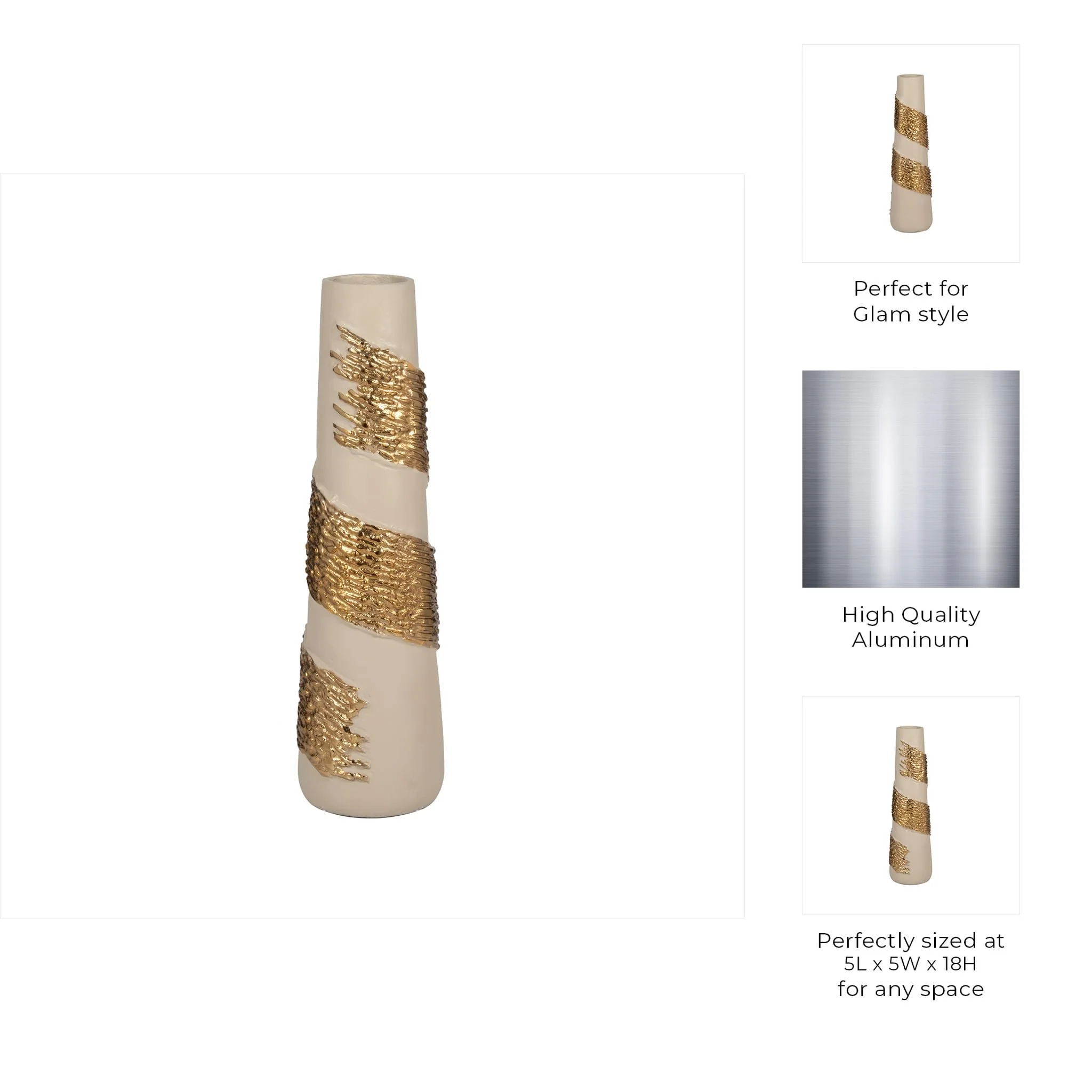 Glass, 18" Aluminum Wrapped Vase, White/gold - Image 9