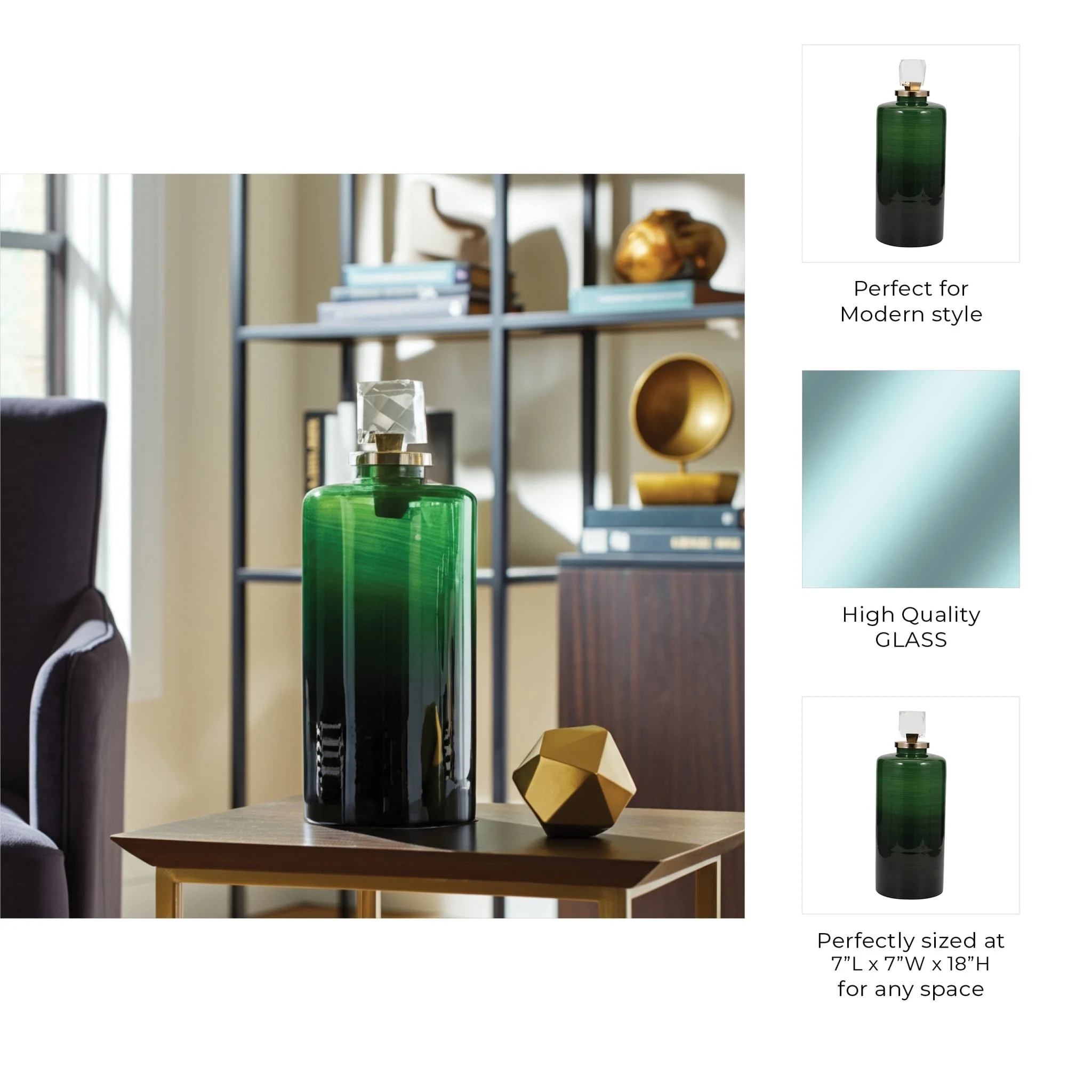 Glass, 18" Emerald City Vase W Lid, Green - Image 9