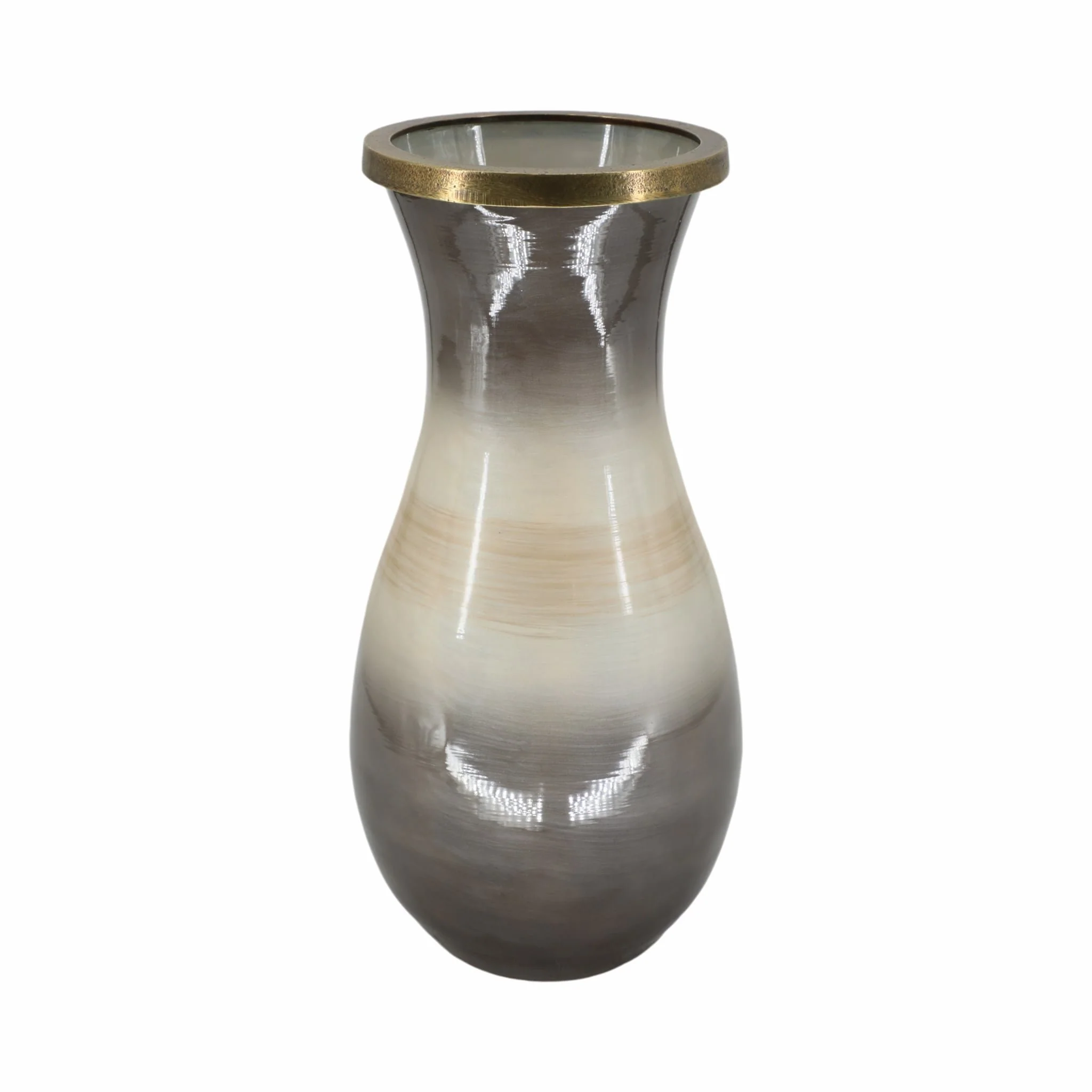 Glass, 18" Vase With Metal Rim, Multi - Image 3