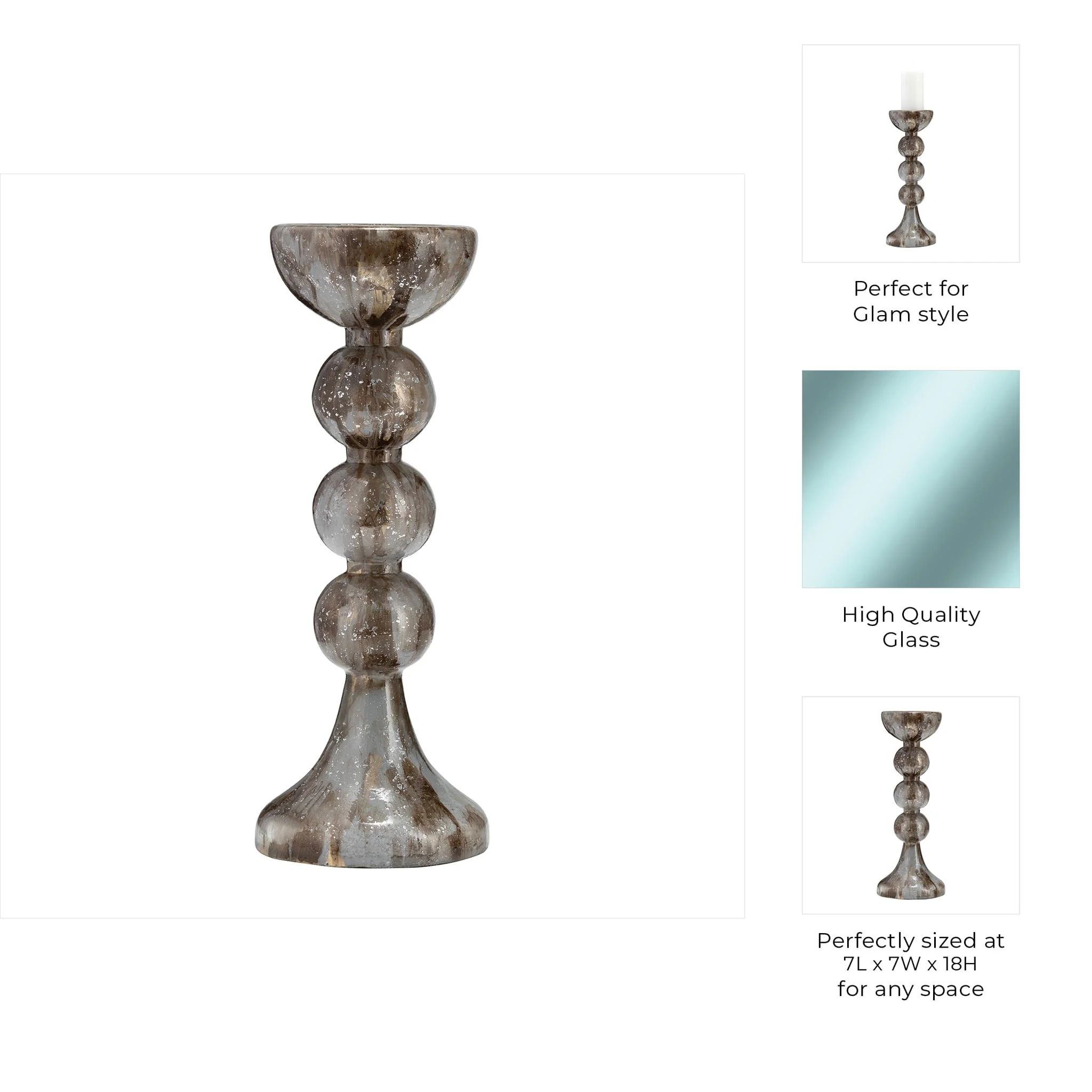 Glass, 18"h, Bubbly Candle Holder, Brown - Image 2