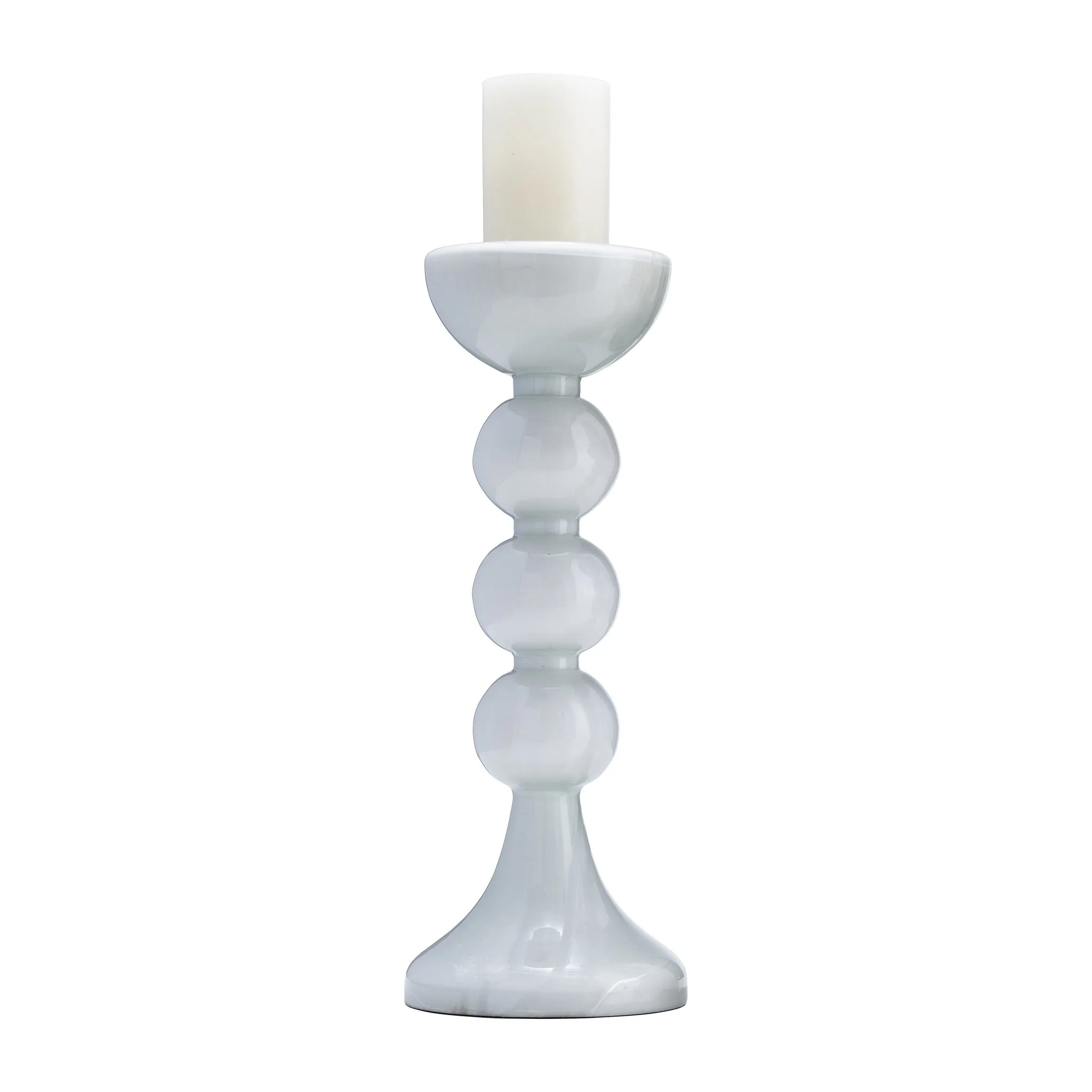Glass, 18"h,  Bubbly Candle Holder, Wht Enam - Image 2