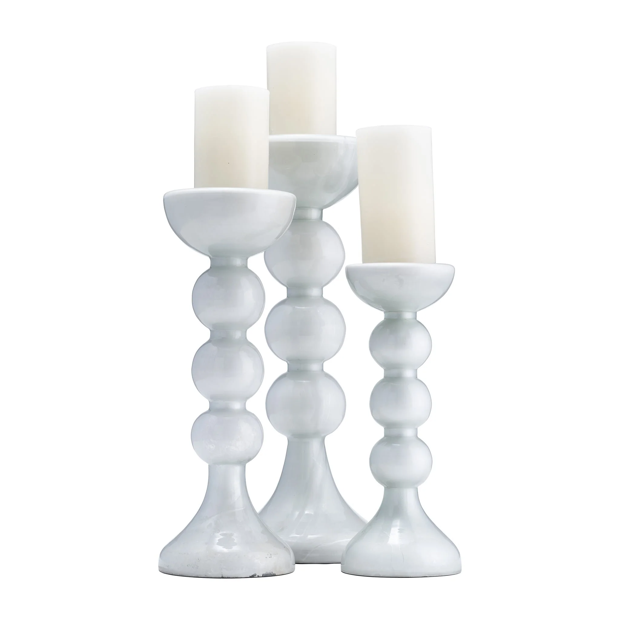 Glass, 18"h,  Bubbly Candle Holder, Wht Enam - Image 6
