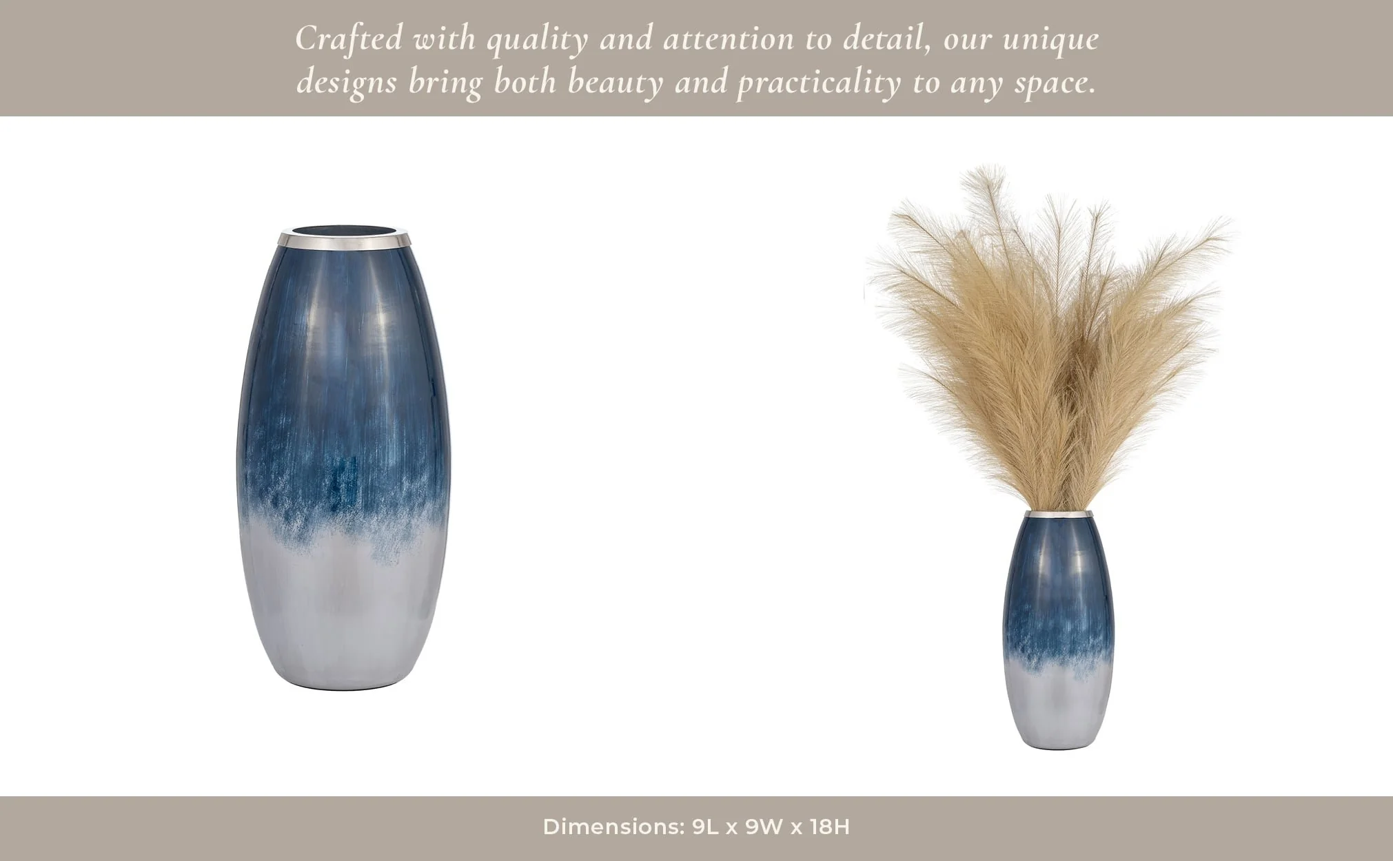 Glass,18"h Vase W/metal Rim, Blue/wht Ombre - Image 12