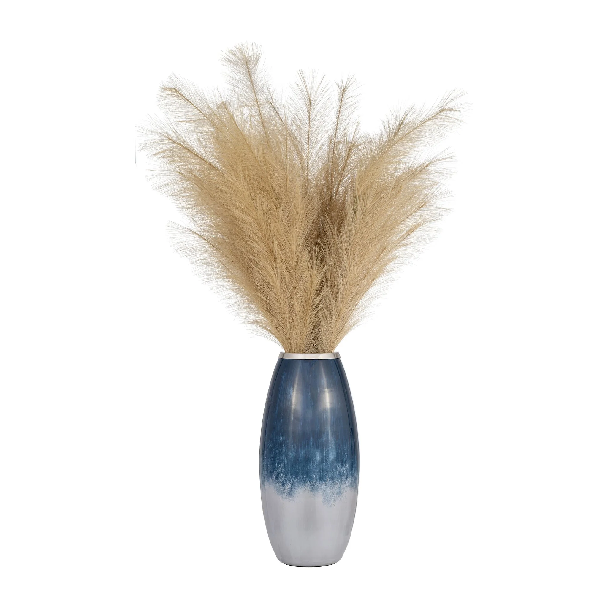 Glass,18"h Vase W/metal Rim, Blue/wht Ombre - Image 2
