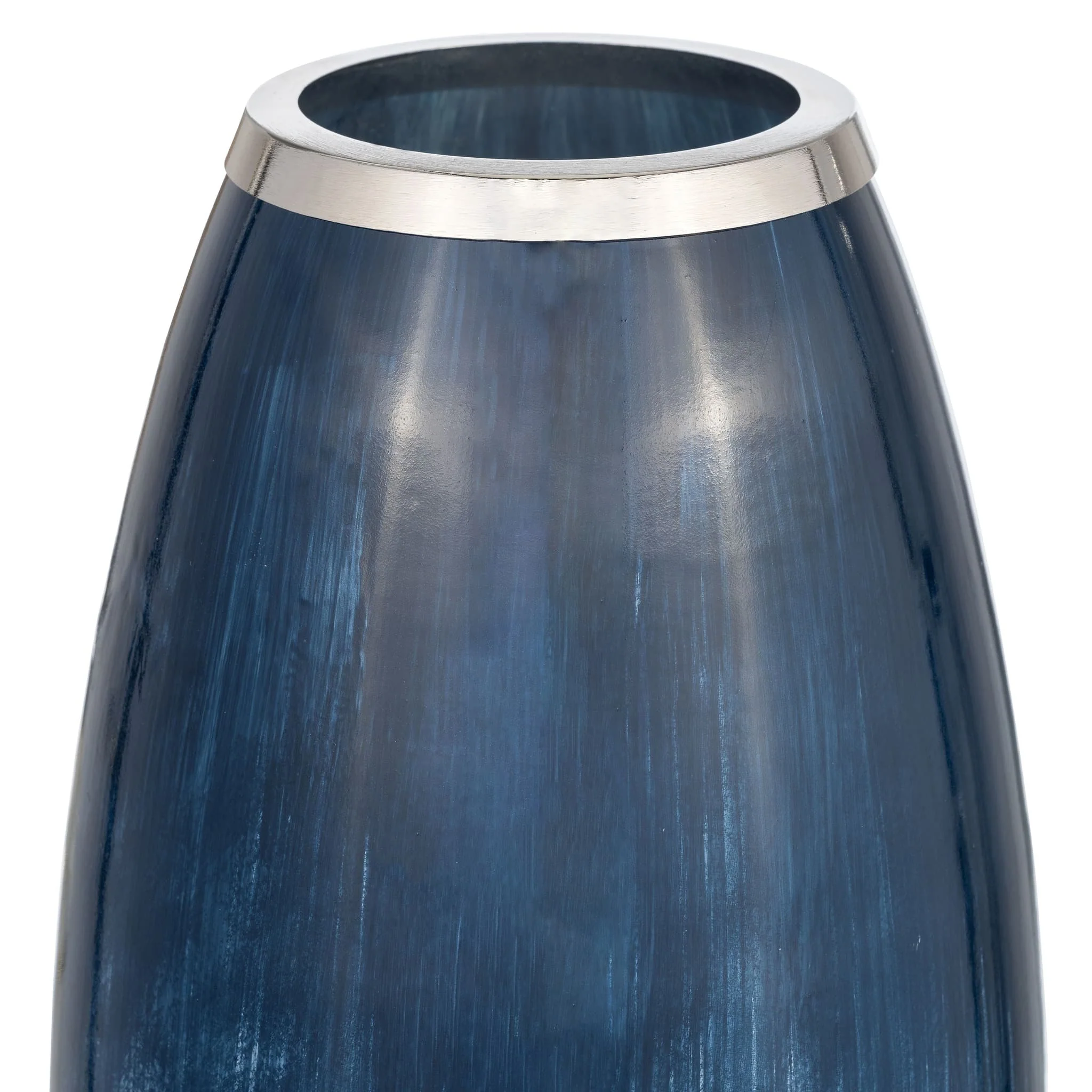 Glass,18"h Vase W/metal Rim, Blue/wht Ombre - Image 3