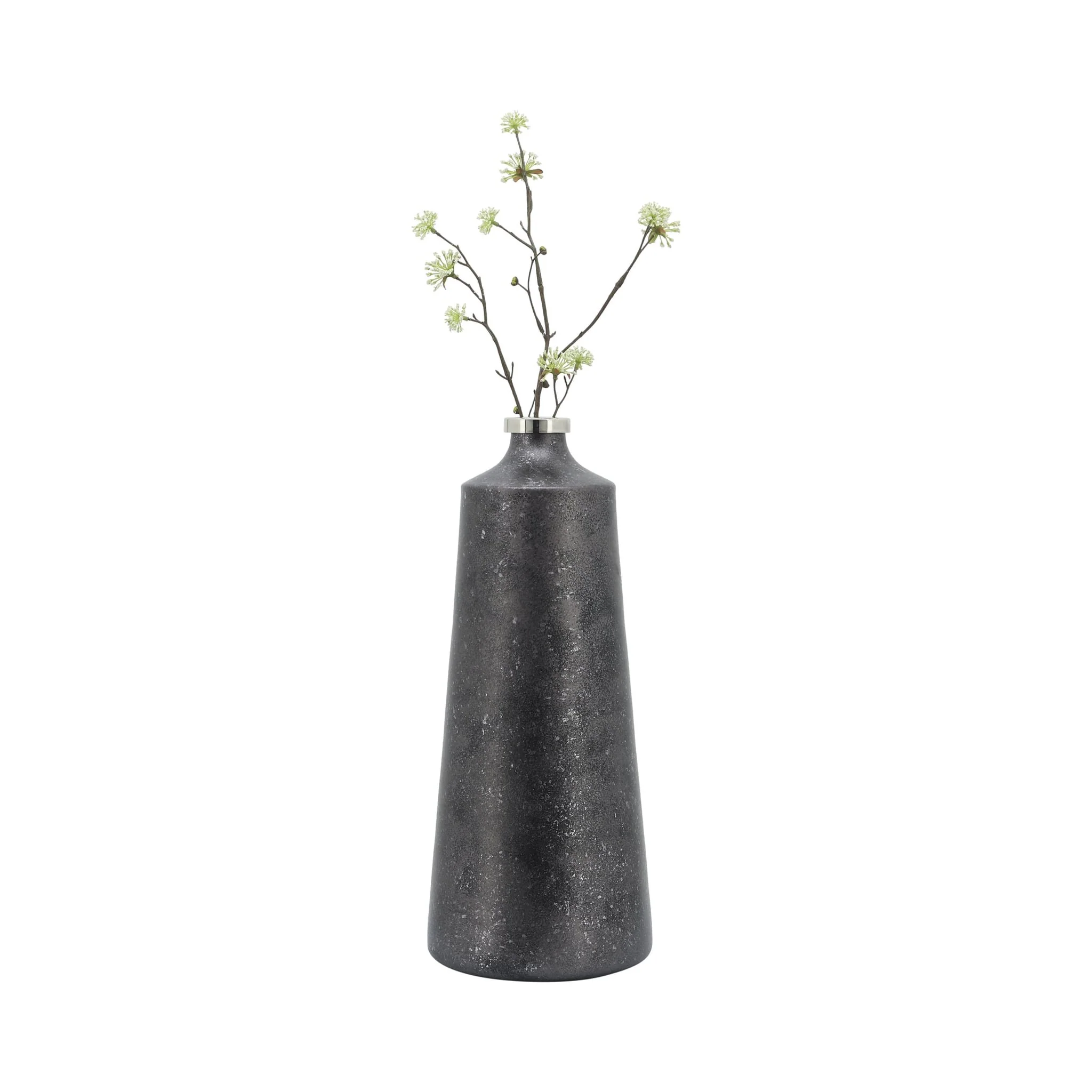 Glass, 18"h Vase W/ Ring, Black - Image 3