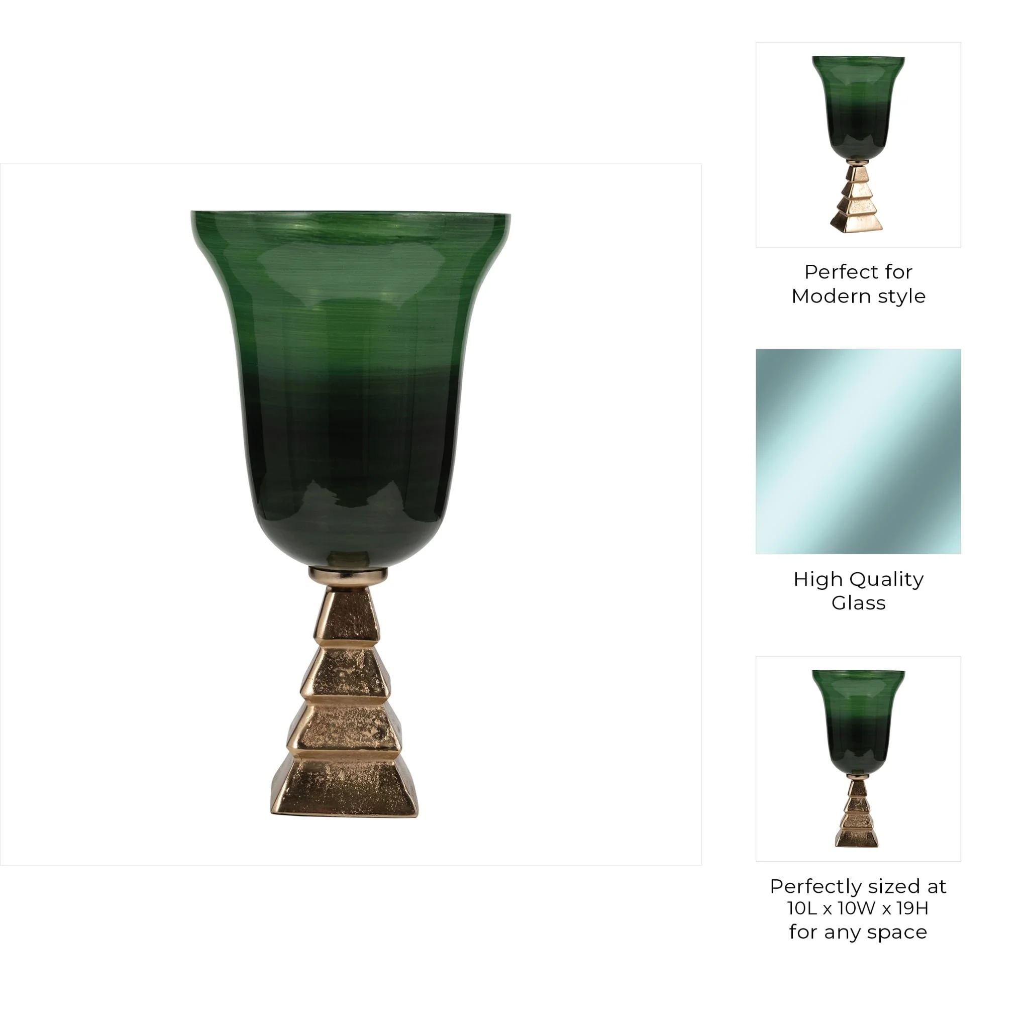 Glass, 19" 5th Ave Vase On Stand, Green/gold - Image 9