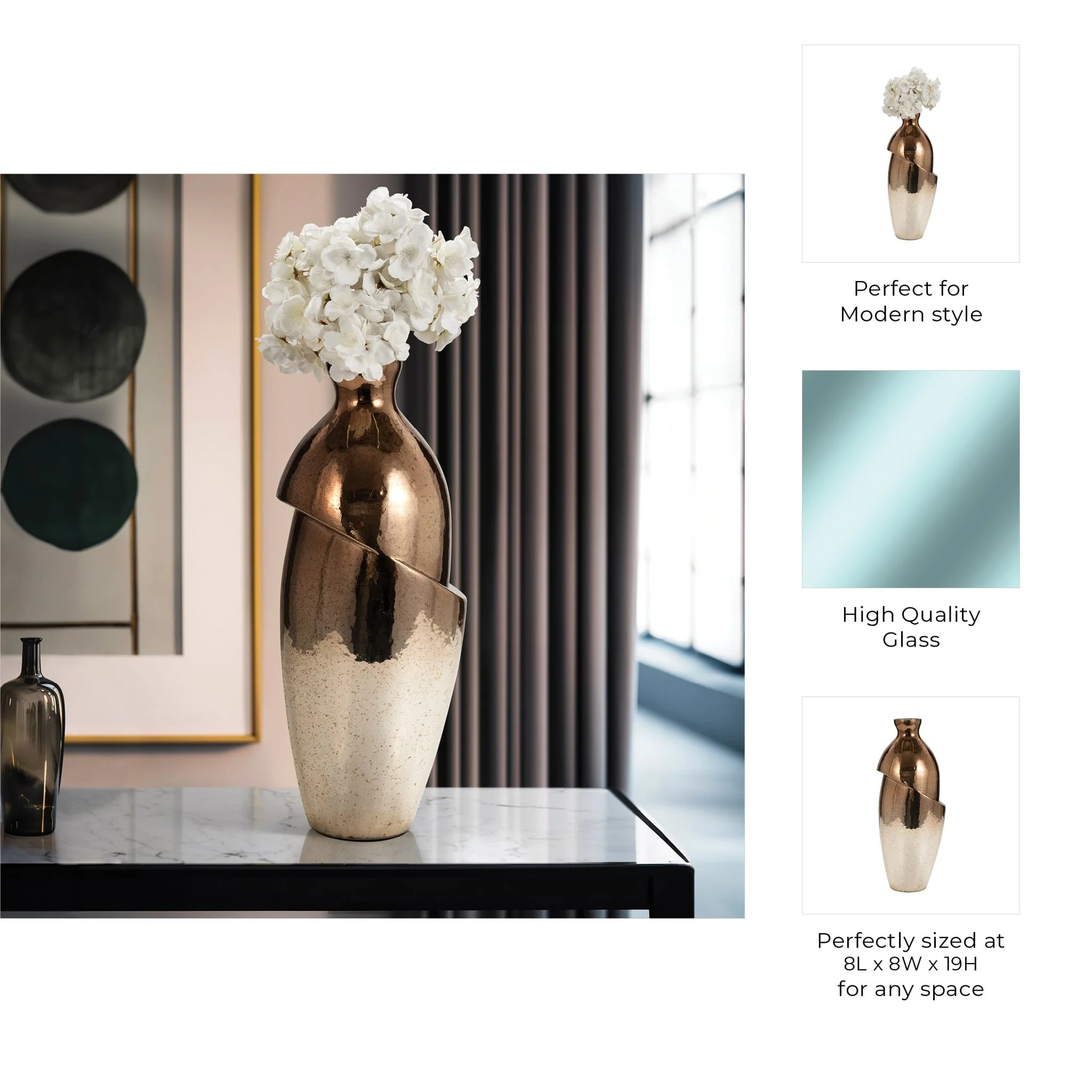 Glass, 19" Abstract Vase, Bronze - Image 10