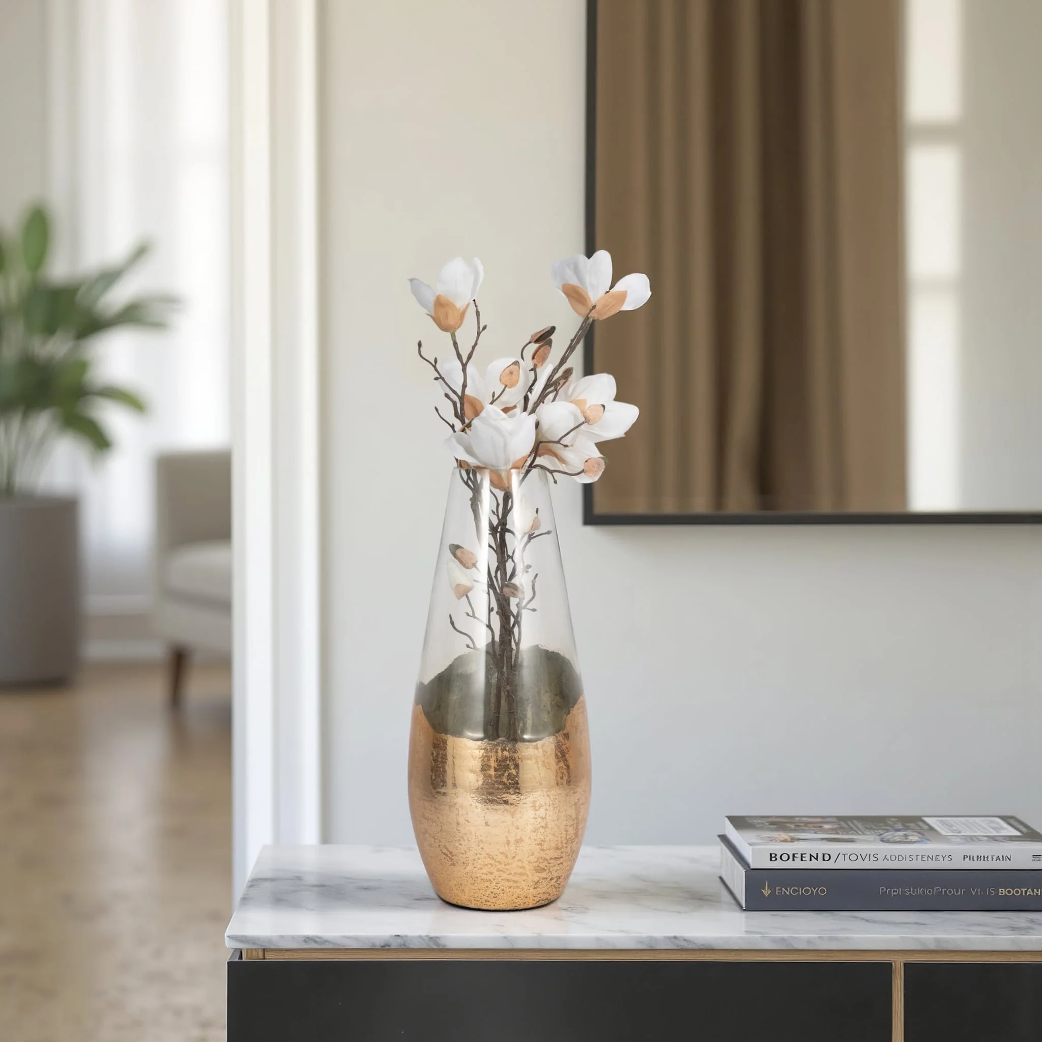 Glass, 19" Gold Dipped Vase, Clear - Image 9