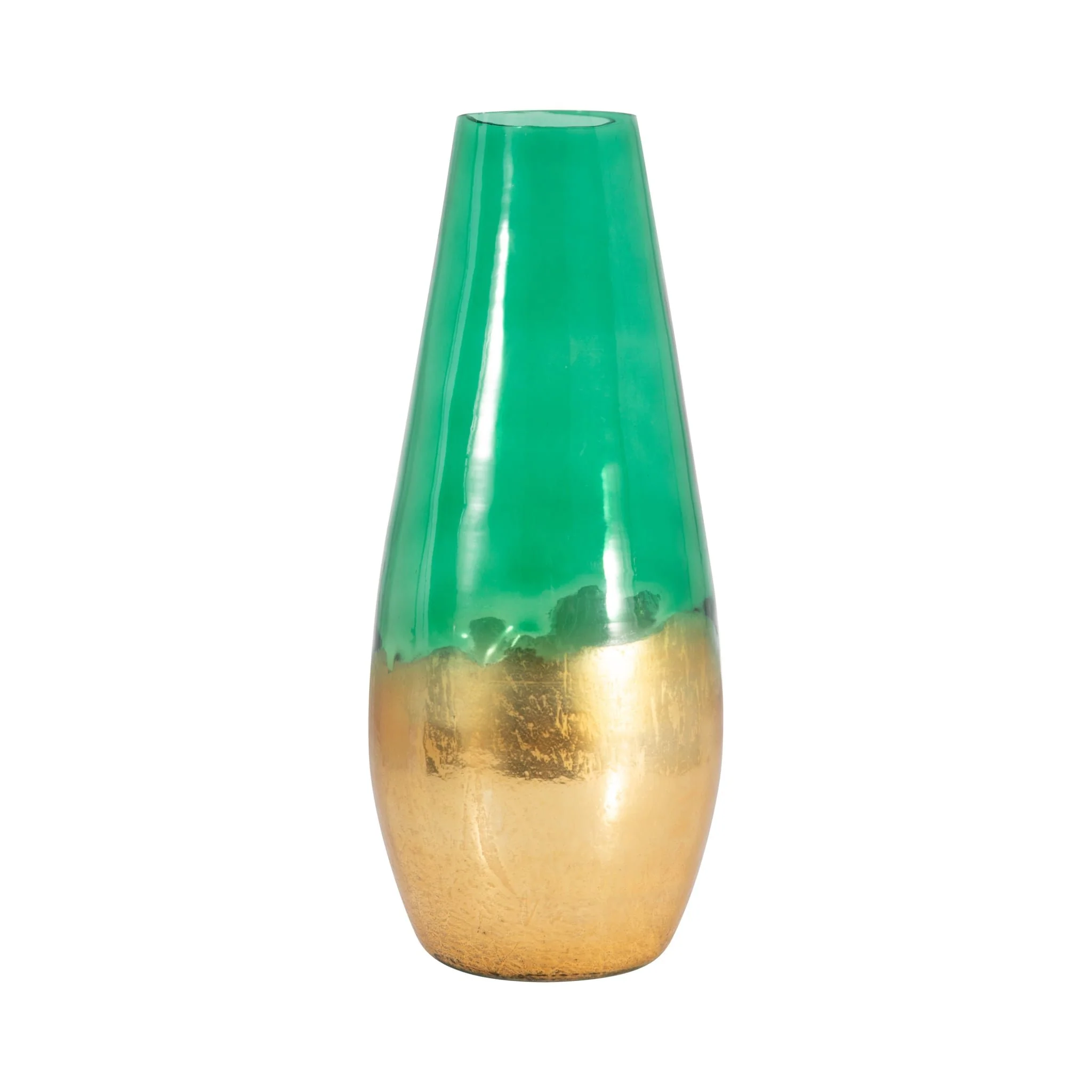 Glass, 19" Gold Dipped Vase, Green - Image 3