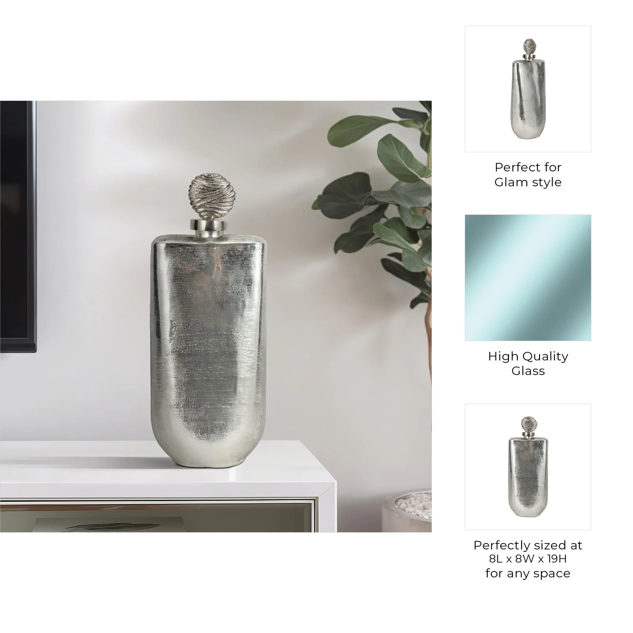 Glass, 19" Metallic Bottle Orb Topper, Silver - Image 9