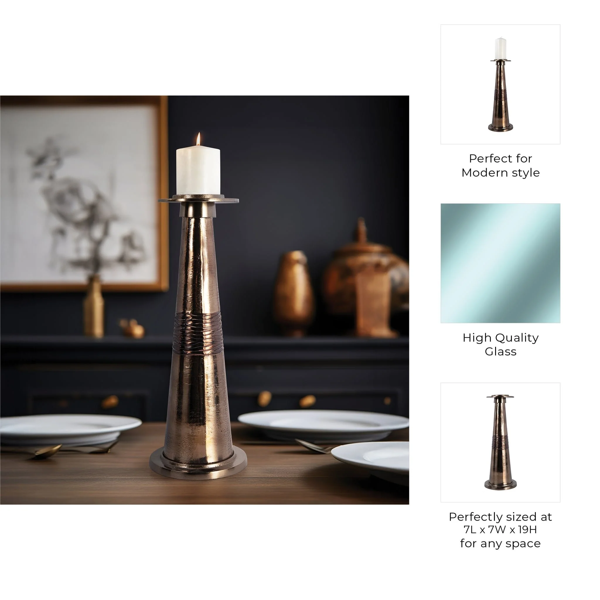 Glass, 19" Pillar Holder, Bronze - Image 10