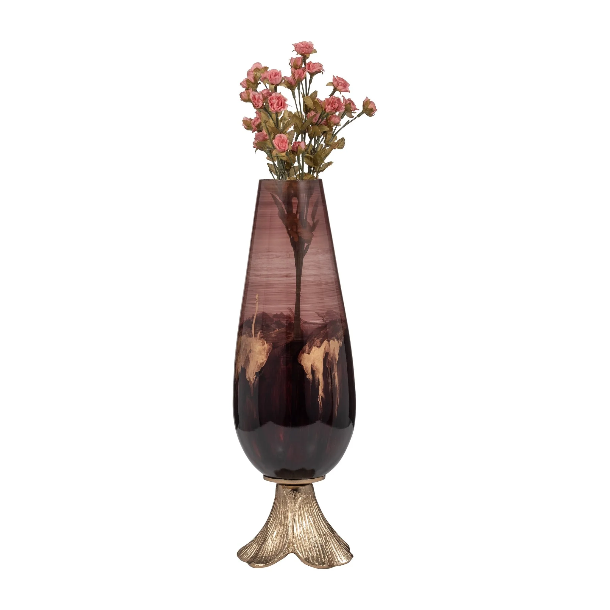 Glass, 19" Vase W/ Leaf Base, Bronze - Image 2
