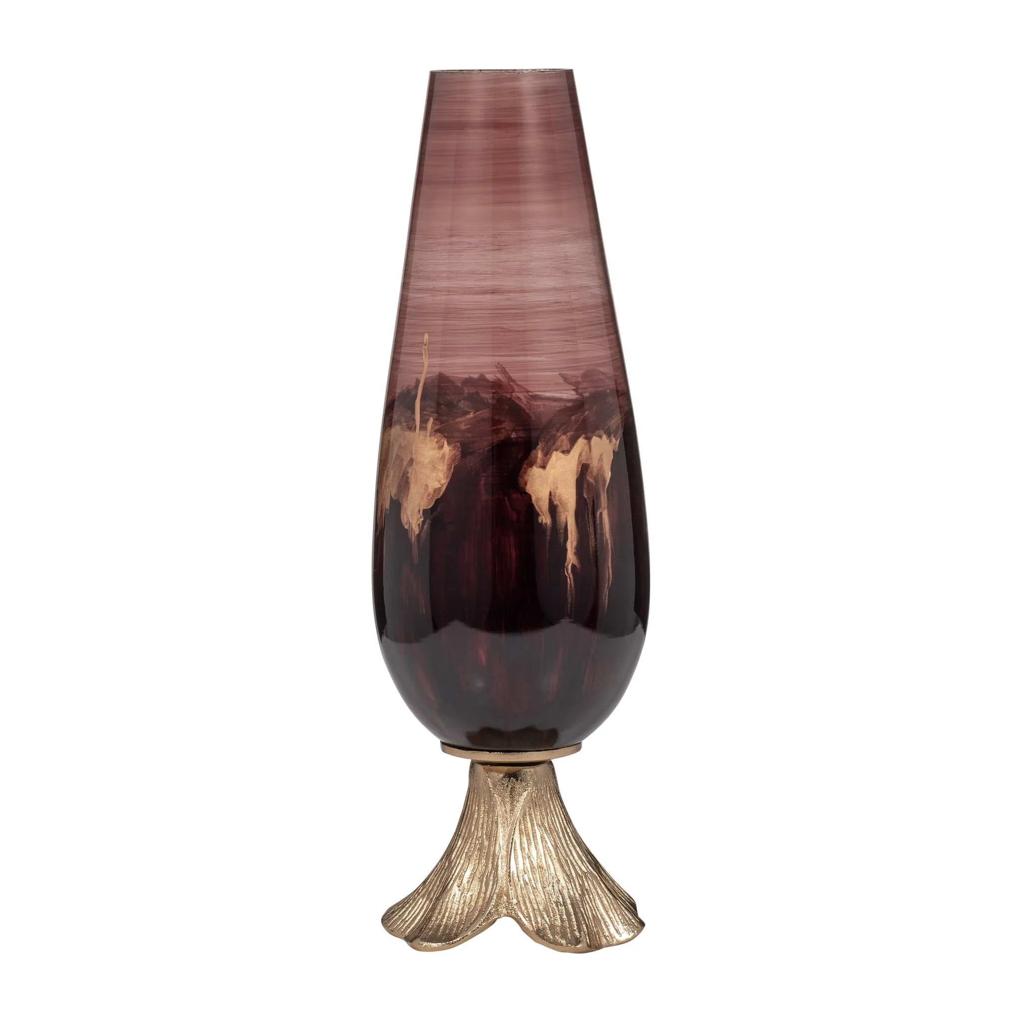 Glass, 19" Vase W/ Leaf Base, Bronze - Image 3