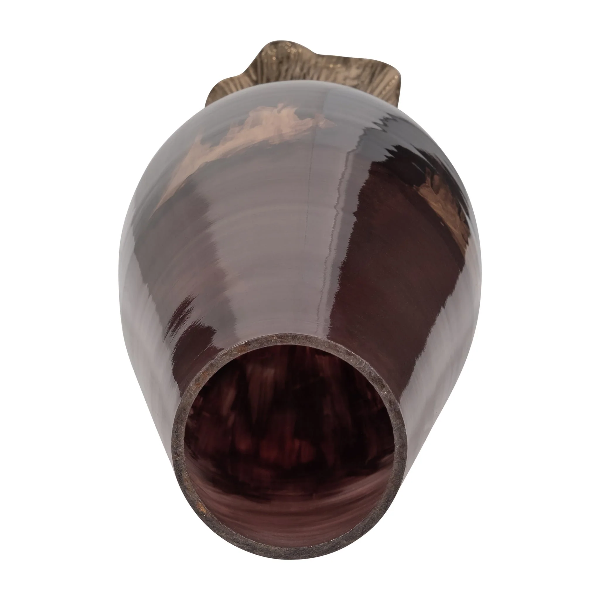 Glass, 19" Vase W/ Leaf Base, Bronze - Image 6