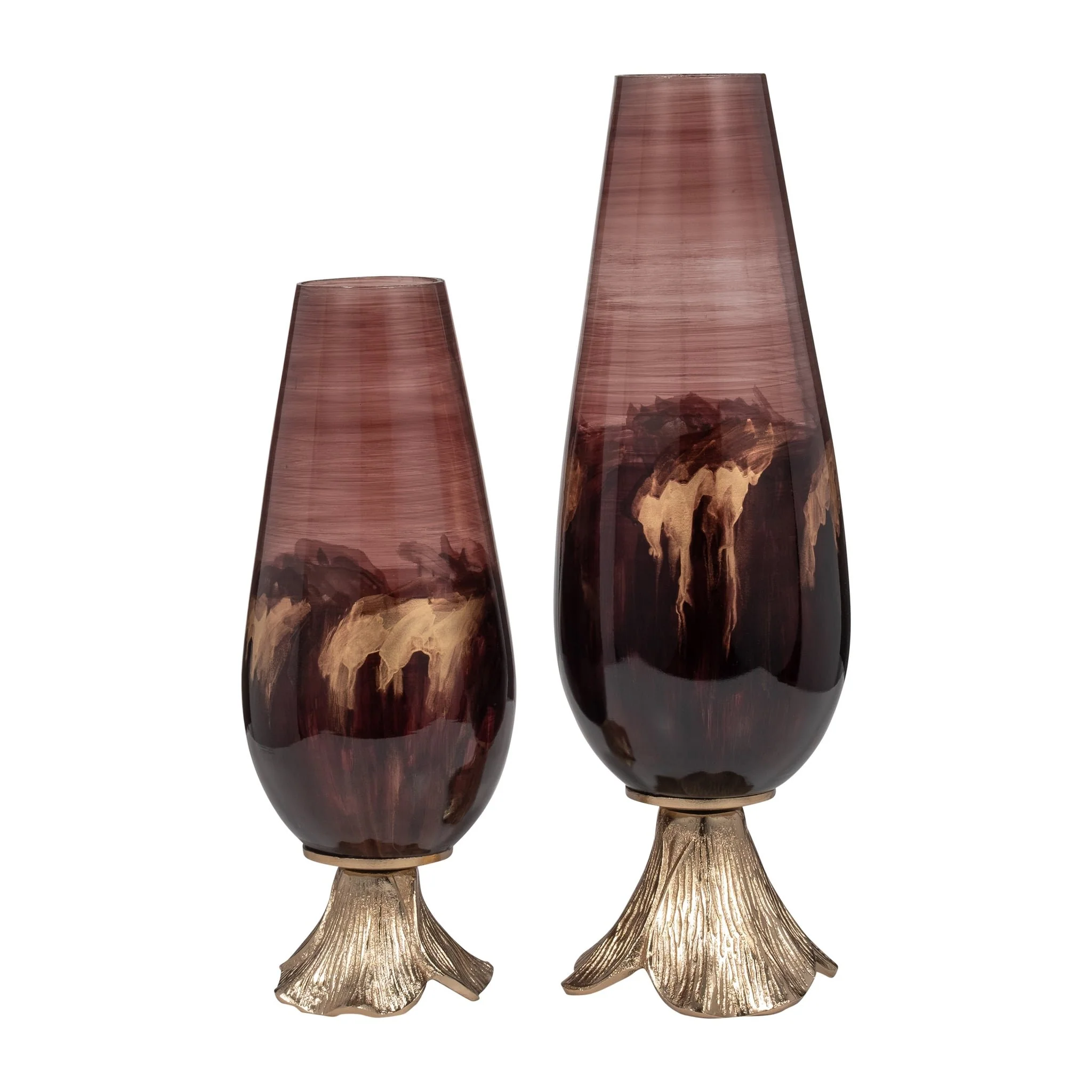 Glass, 19" Vase W/ Leaf Base, Bronze - Image 8