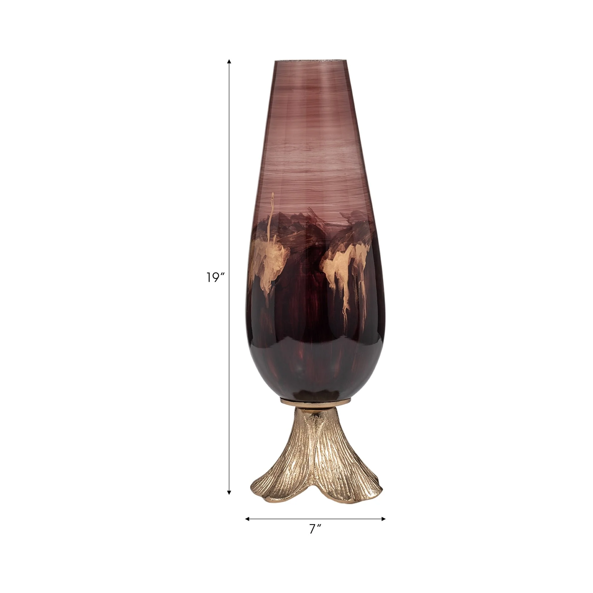 Glass, 19" Vase W/ Leaf Base, Bronze - Image 9