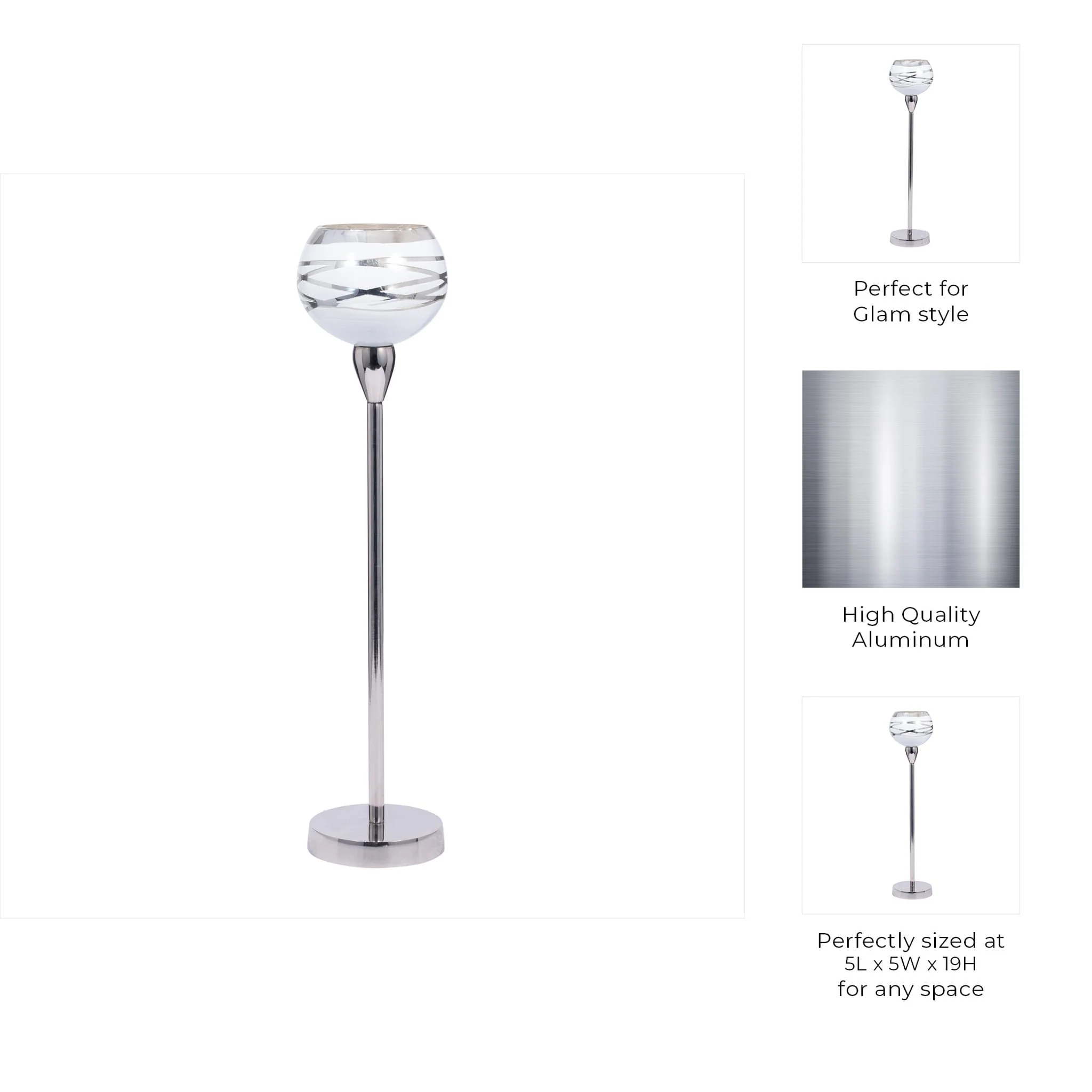 Glass, 19" Votive Holder W/ Stand, White/silver - Image 8
